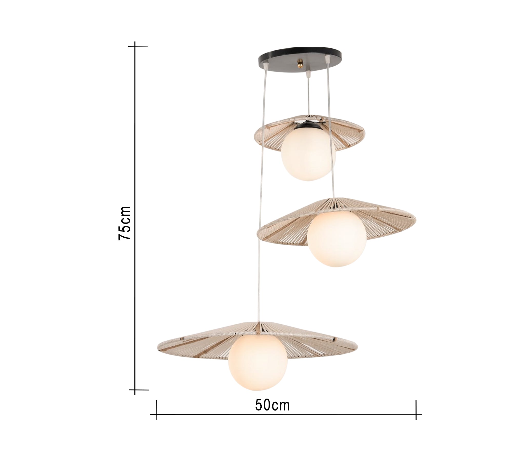 Three - light beige pendant lighting at different levels - Vitrine Furniture - Lighting