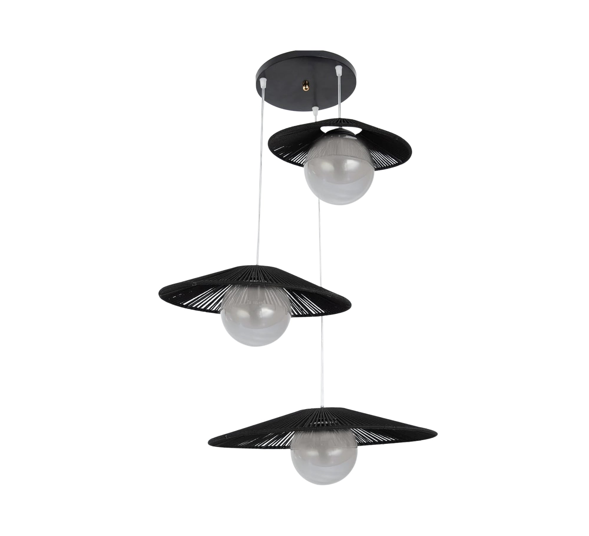 Three - light black pendant lighting at different levels - Vitrine Furniture - Lighting