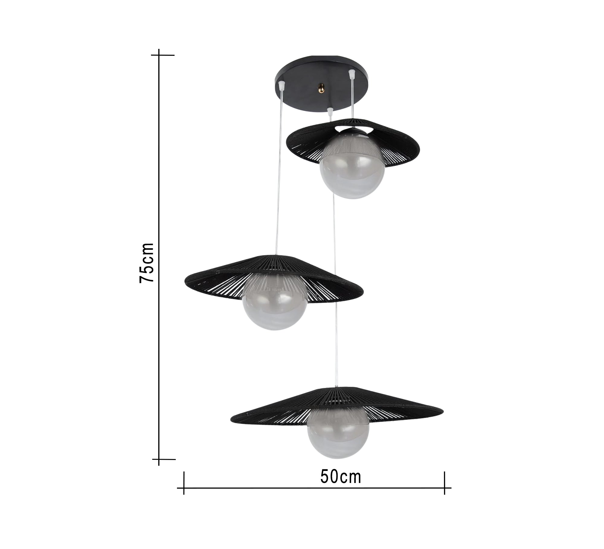 Three - light black pendant lighting at different levels - Vitrine Furniture - Lighting