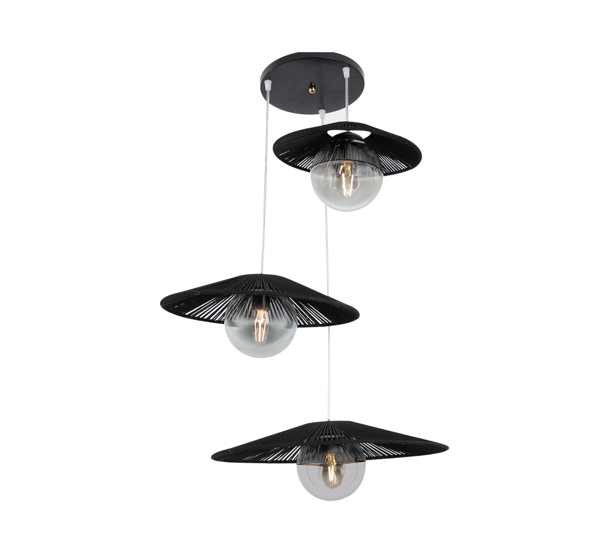 Three - light black pendant lighting at different levels - Vitrine Furniture - Lighting