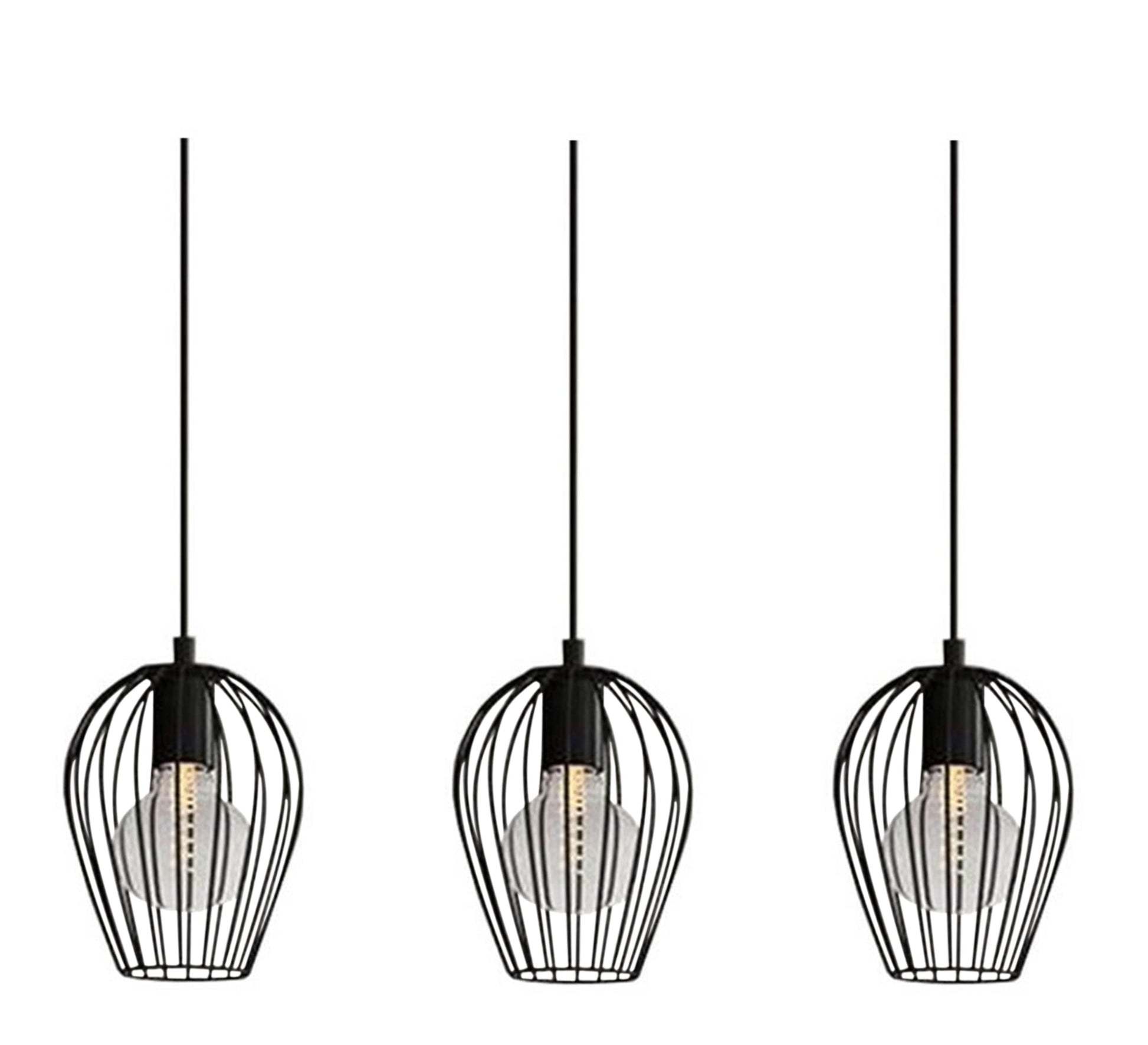 Three Pendant Chandelier in a Cylindrical Cage Shape - Vitrine Furniture - Lighting