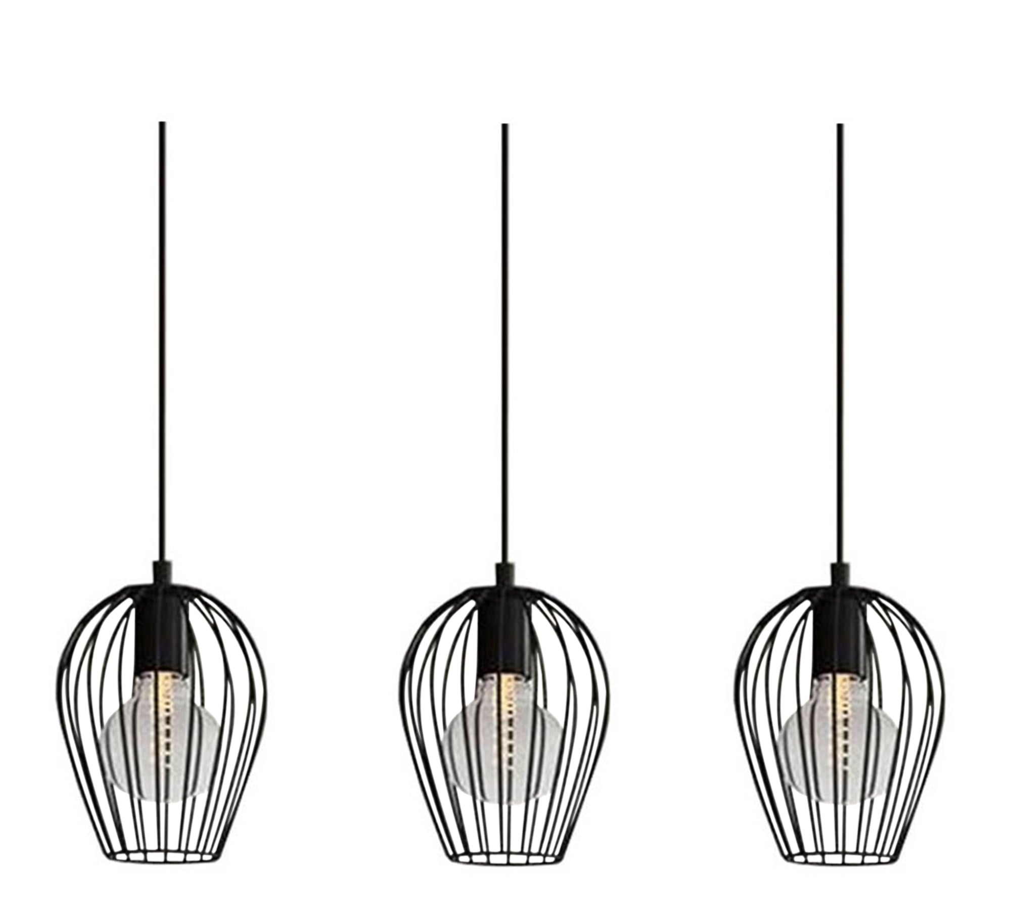 Three Pendant Chandelier in a Cylindrical Cage Shape - Vitrine Furniture - Lighting