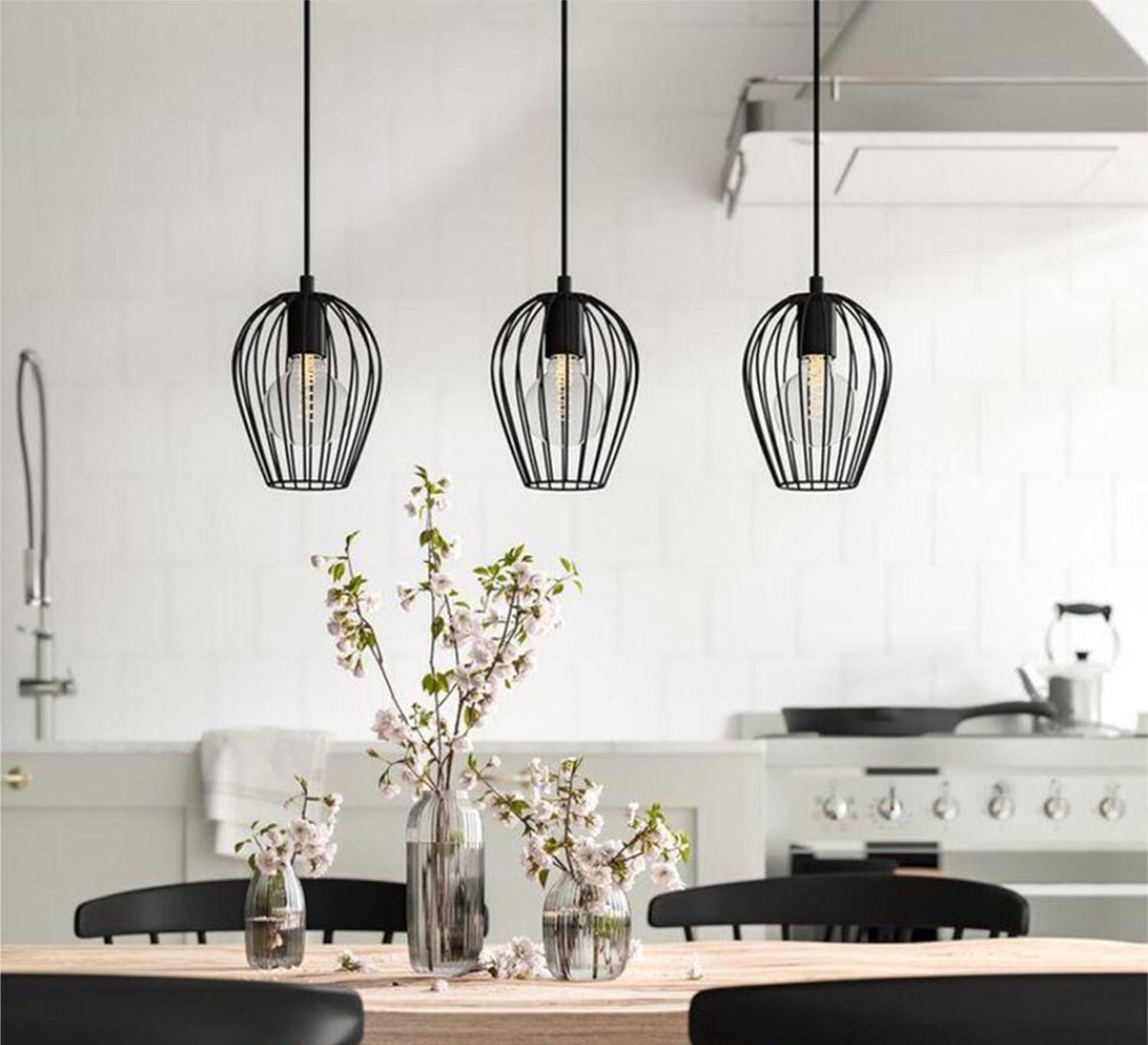 Three Pendant Chandelier in a Cylindrical Cage Shape - Vitrine Furniture - Lighting