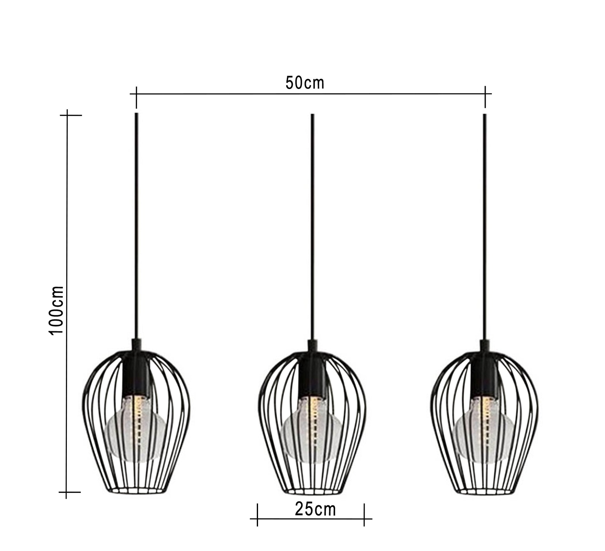 Three Pendant Chandelier in a Cylindrical Cage Shape - Vitrine Furniture - Lighting