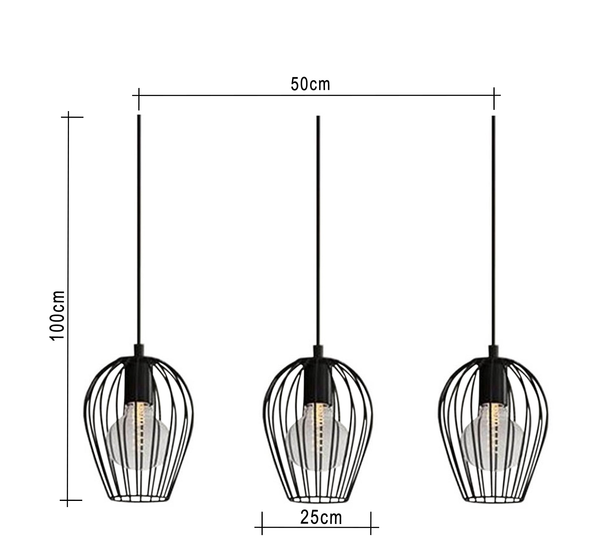 Three Pendant Chandelier in a Cylindrical Cage Shape - Vitrine Furniture - Lighting