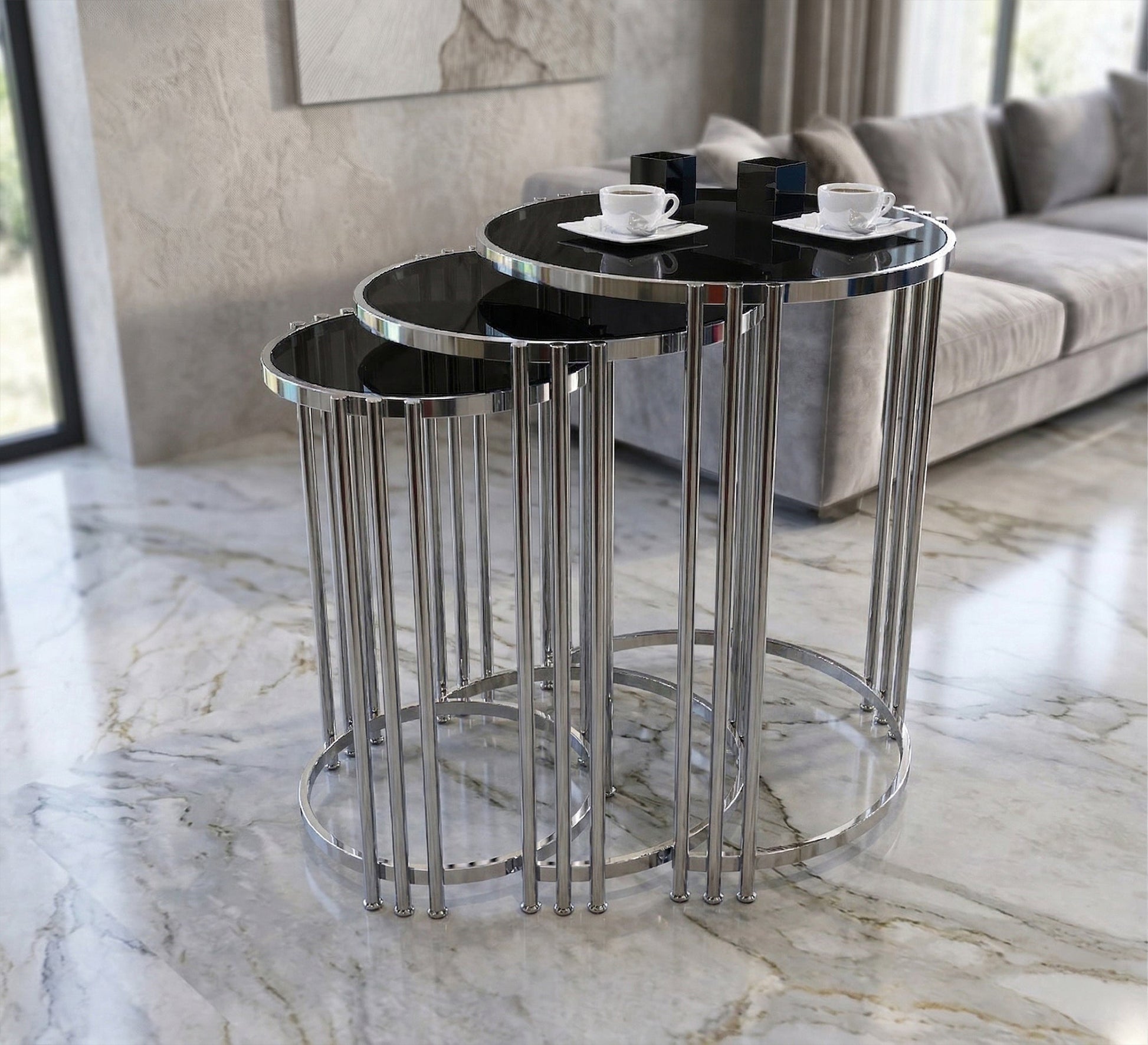 Three - piece round table set - Vitrine Furniture - Side Tables