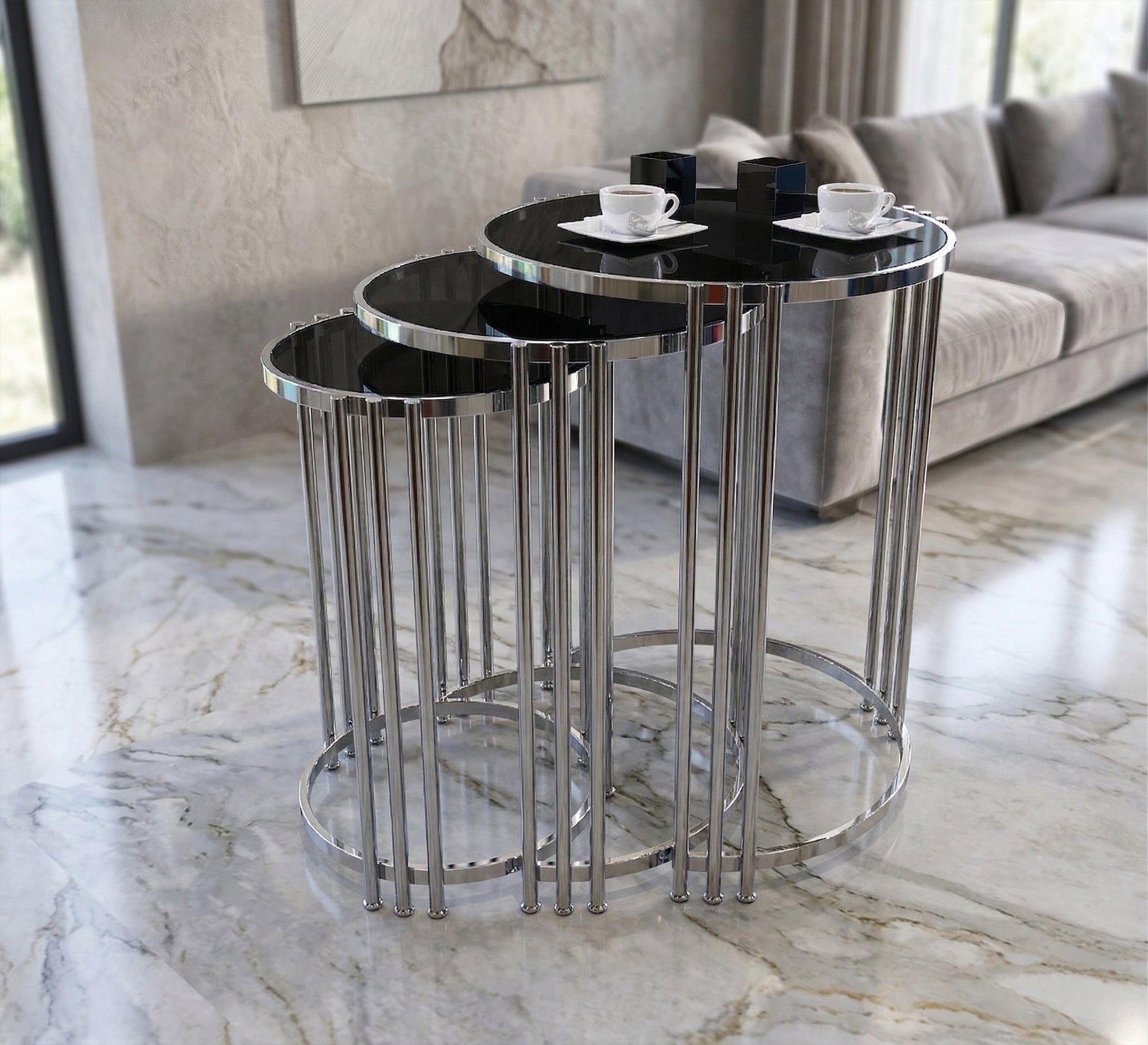 Three - piece round table set - Vitrine Furniture - Side Tables