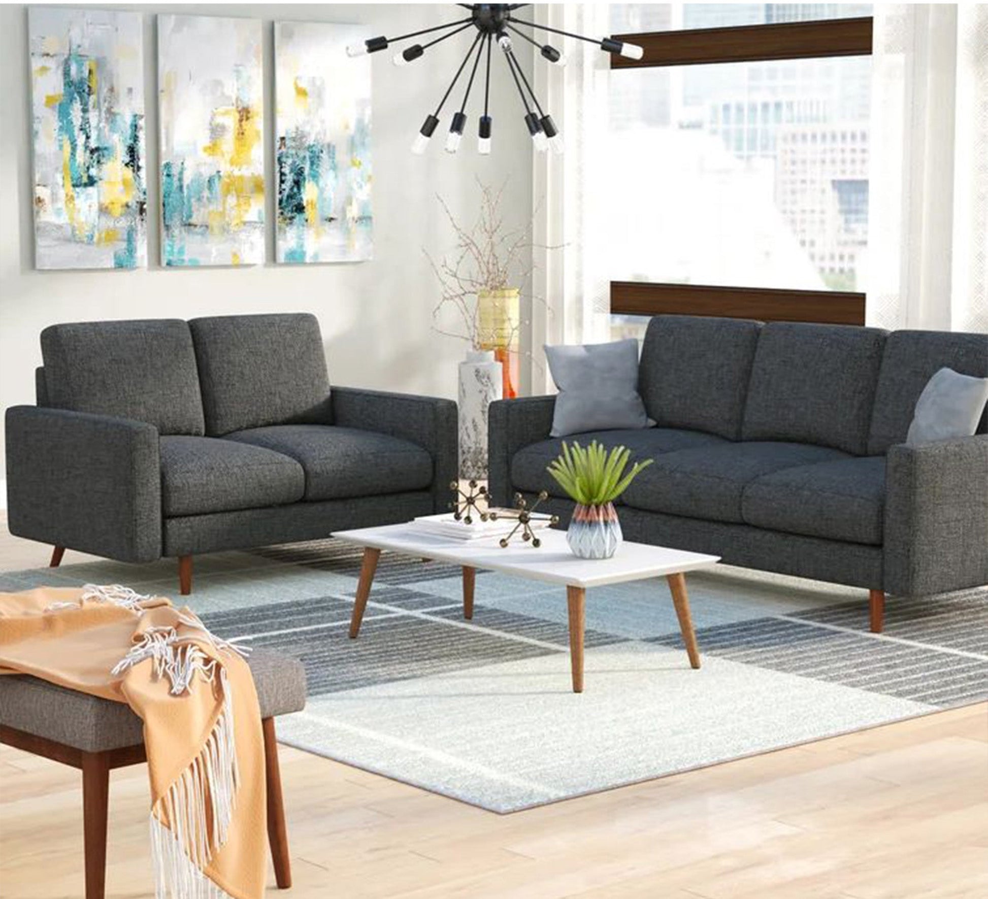Three - seater sofa + two - seater sofa in luxurious dark grey - Vitrine Furniture - Living room Sofas