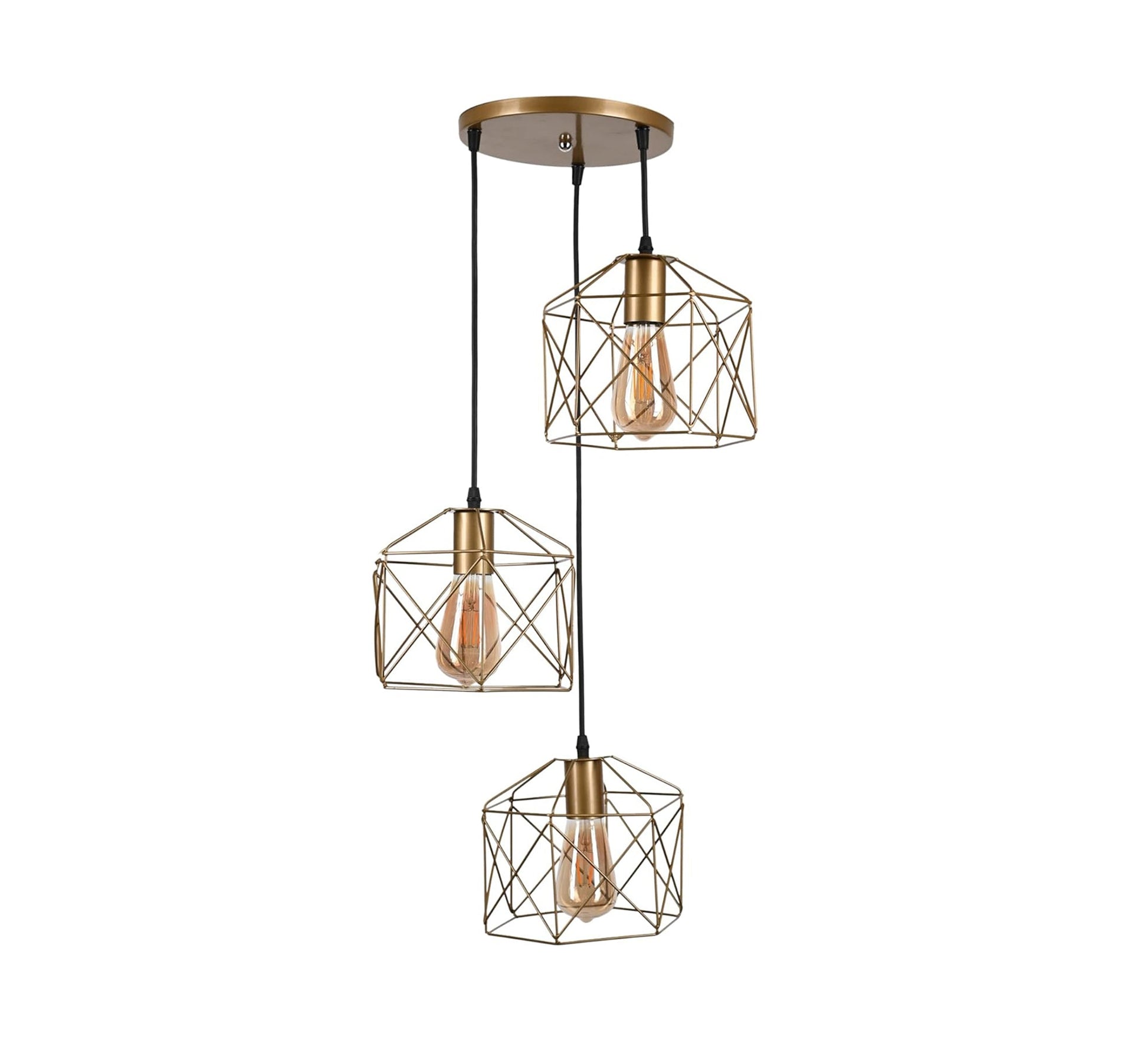 Three - shade ceiling lamp with metal cage - Vitrine Furniture - Lighting