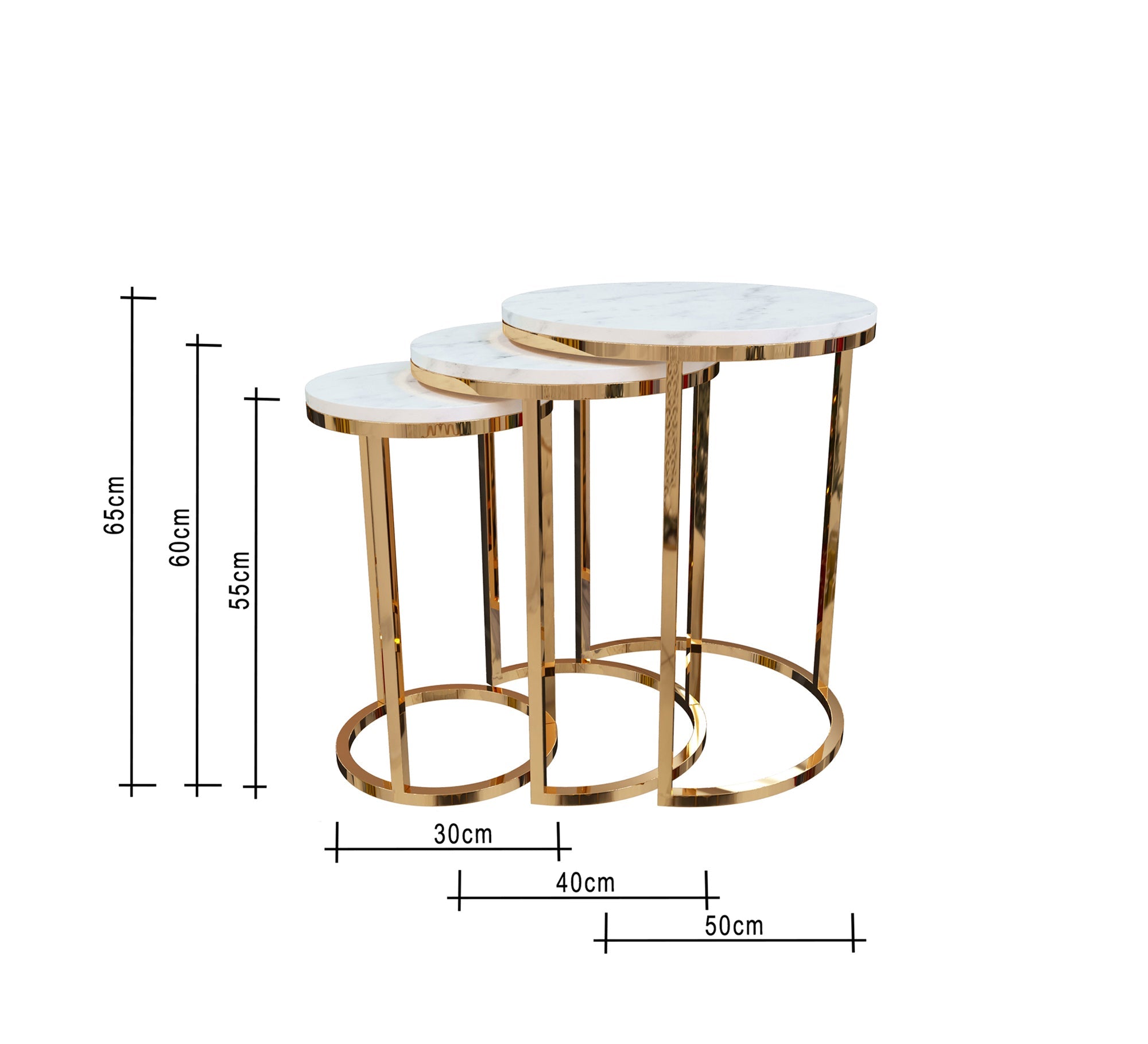 Three side tables with white marble top - Vitrine Furniture - Side Tables