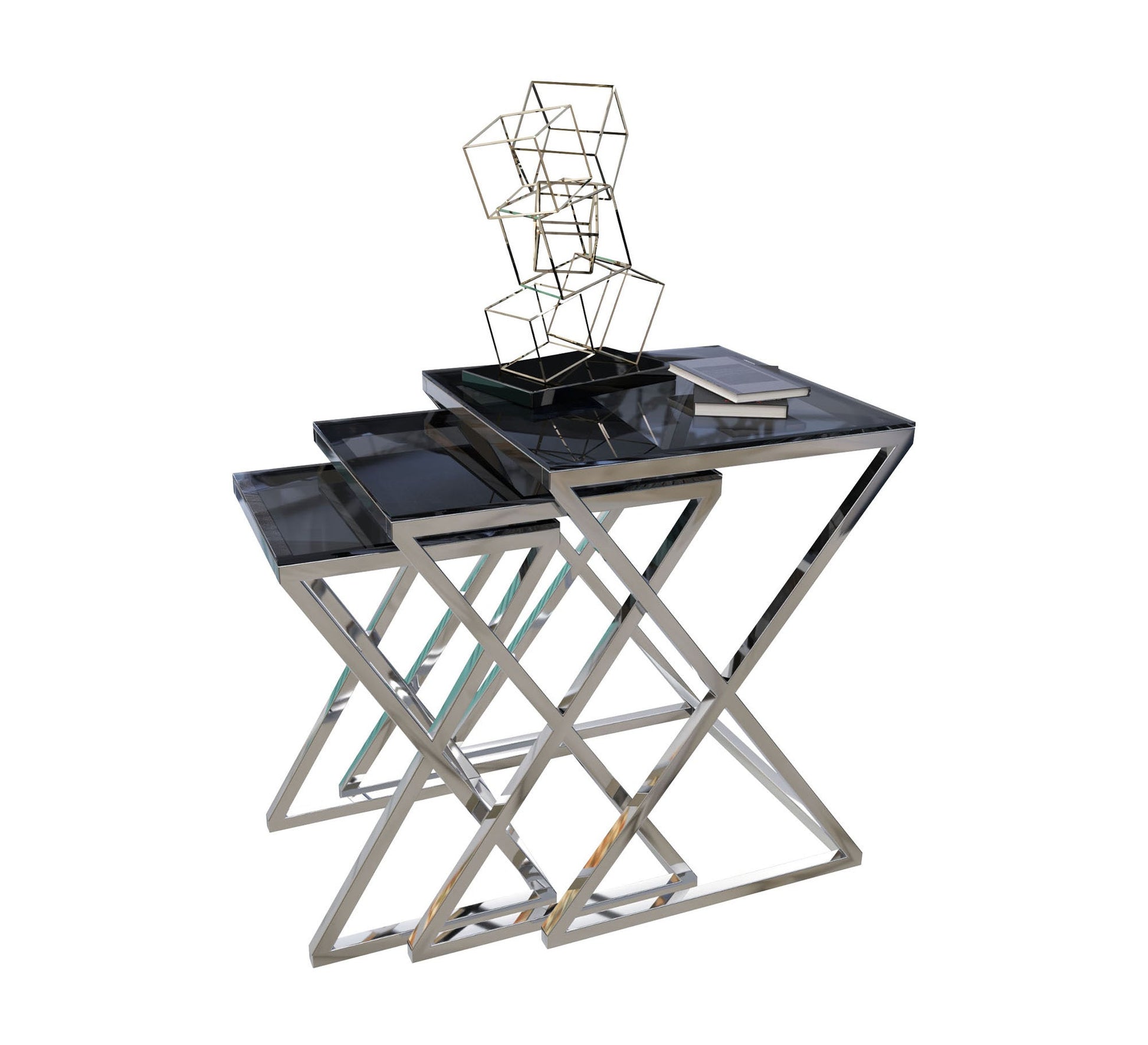 Three silver square tables - Vitrine Furniture - Furniture