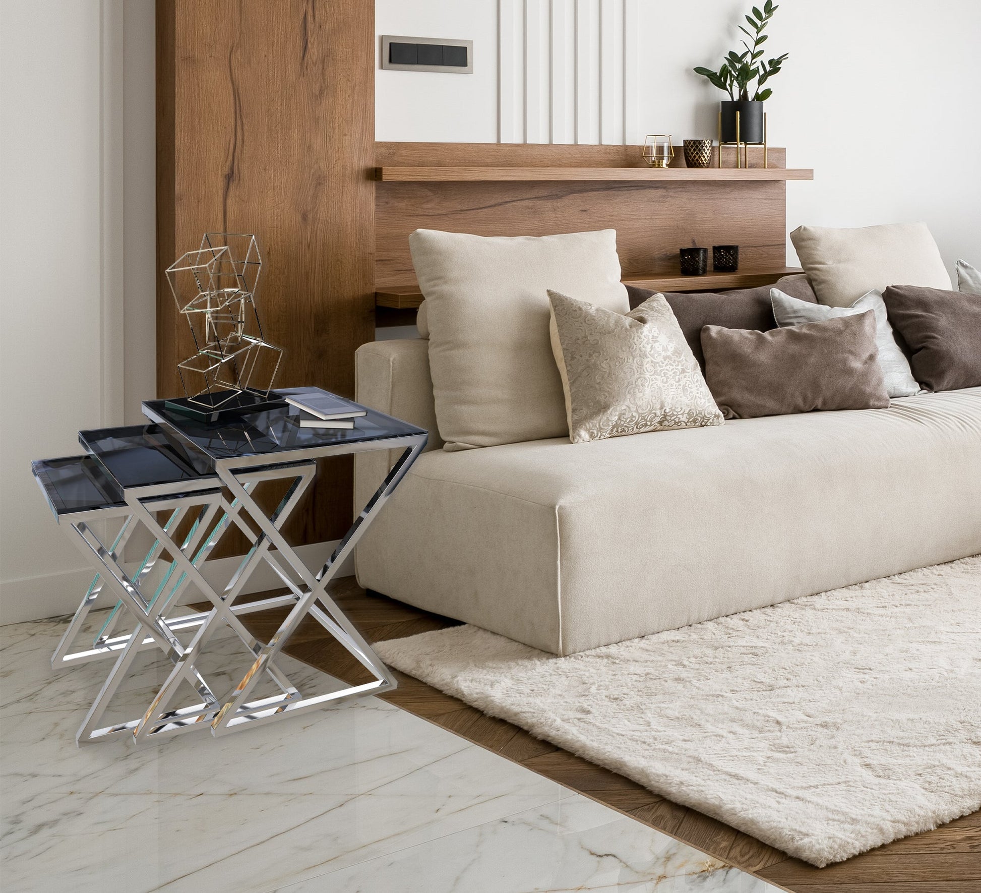 Three silver square tables - Vitrine Furniture - Furniture