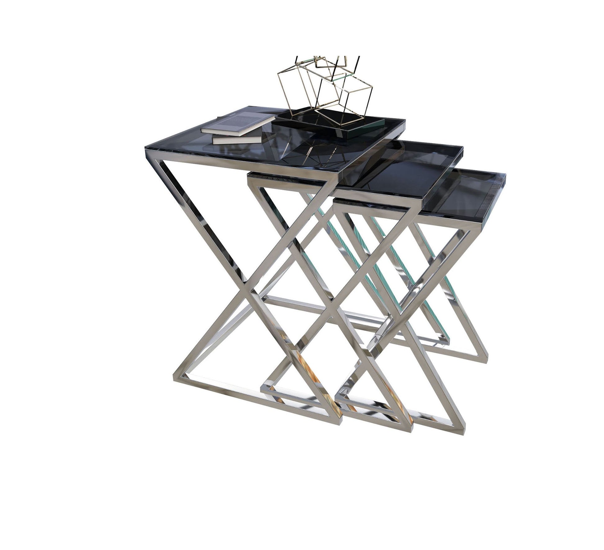 Three silver square tables - Vitrine Furniture - Side Tables