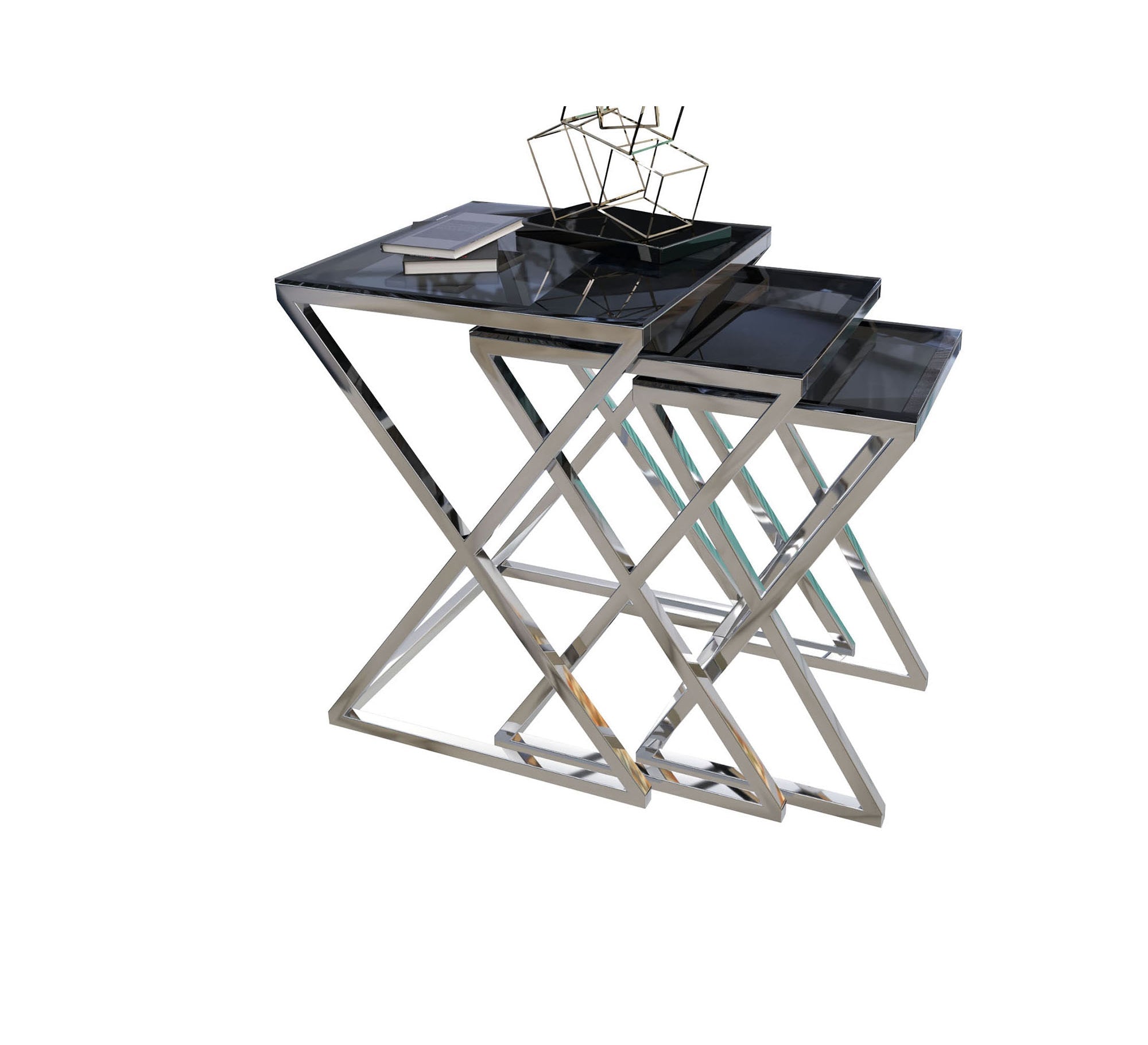 Three silver square tables - Vitrine Furniture - Side Tables