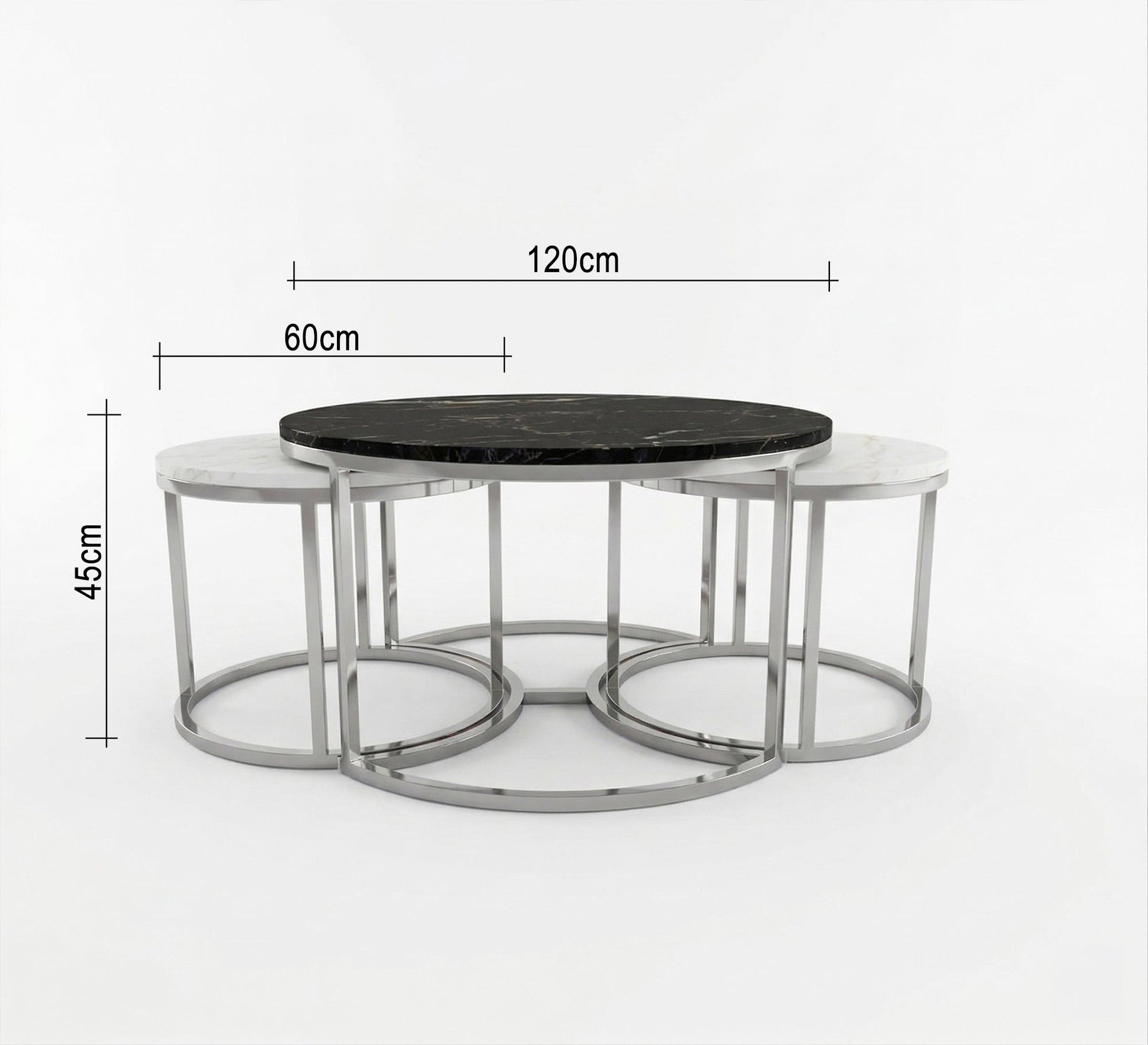 Three silver tables with black and white marble - Vitrine Furniture - Coffee Tables
