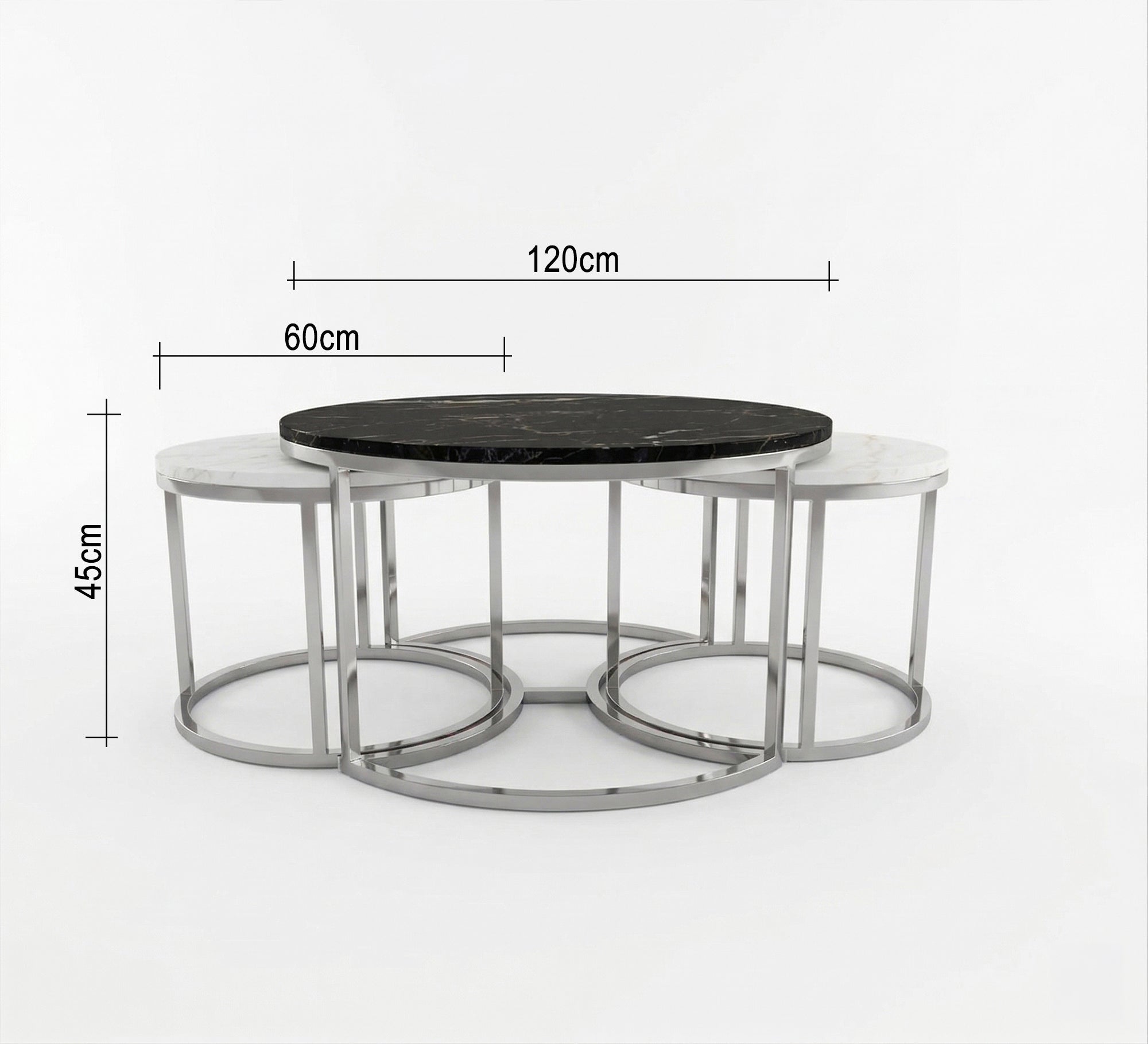 Three silver tables with black and white marble - Vitrine Furniture - Coffee Tables
