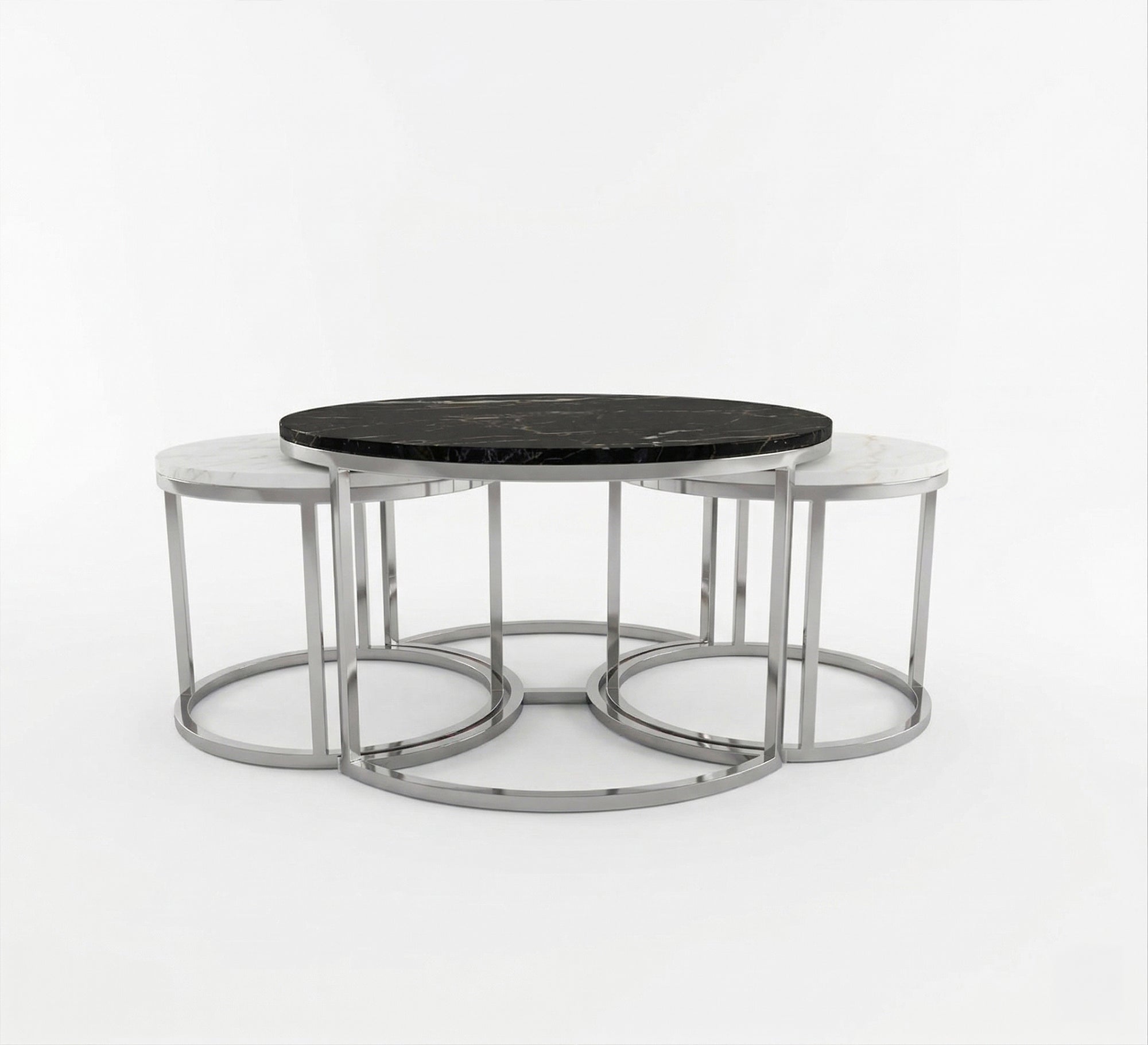 Three silver tables with black and white marble - Vitrine Furniture - Coffee Tables