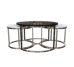 Three silver tables with black and white marble - Vitrine Furniture - Furniture