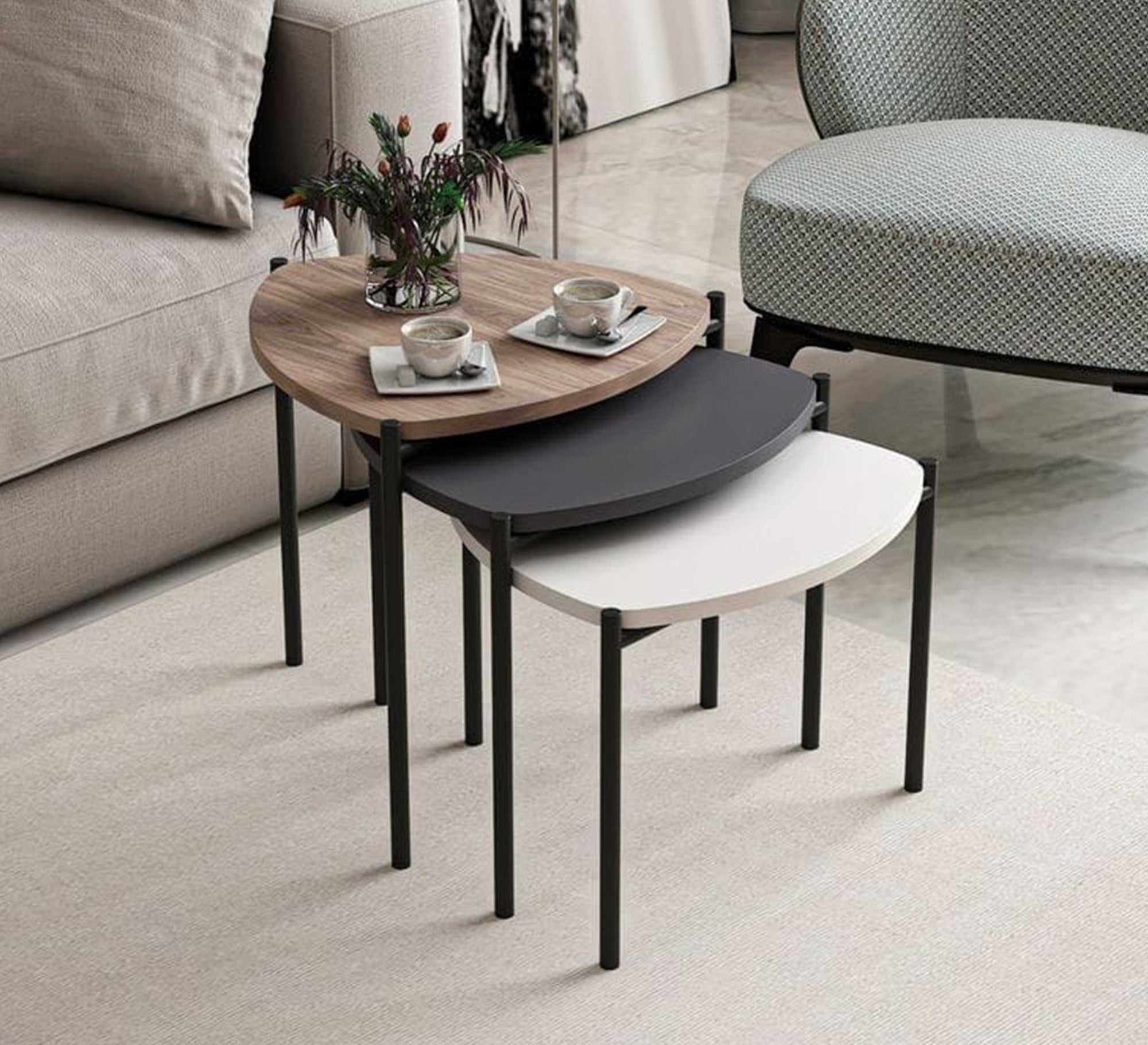 Grey Stack Table Three stacked tables in different heights and colors – Vitrine Furniture
