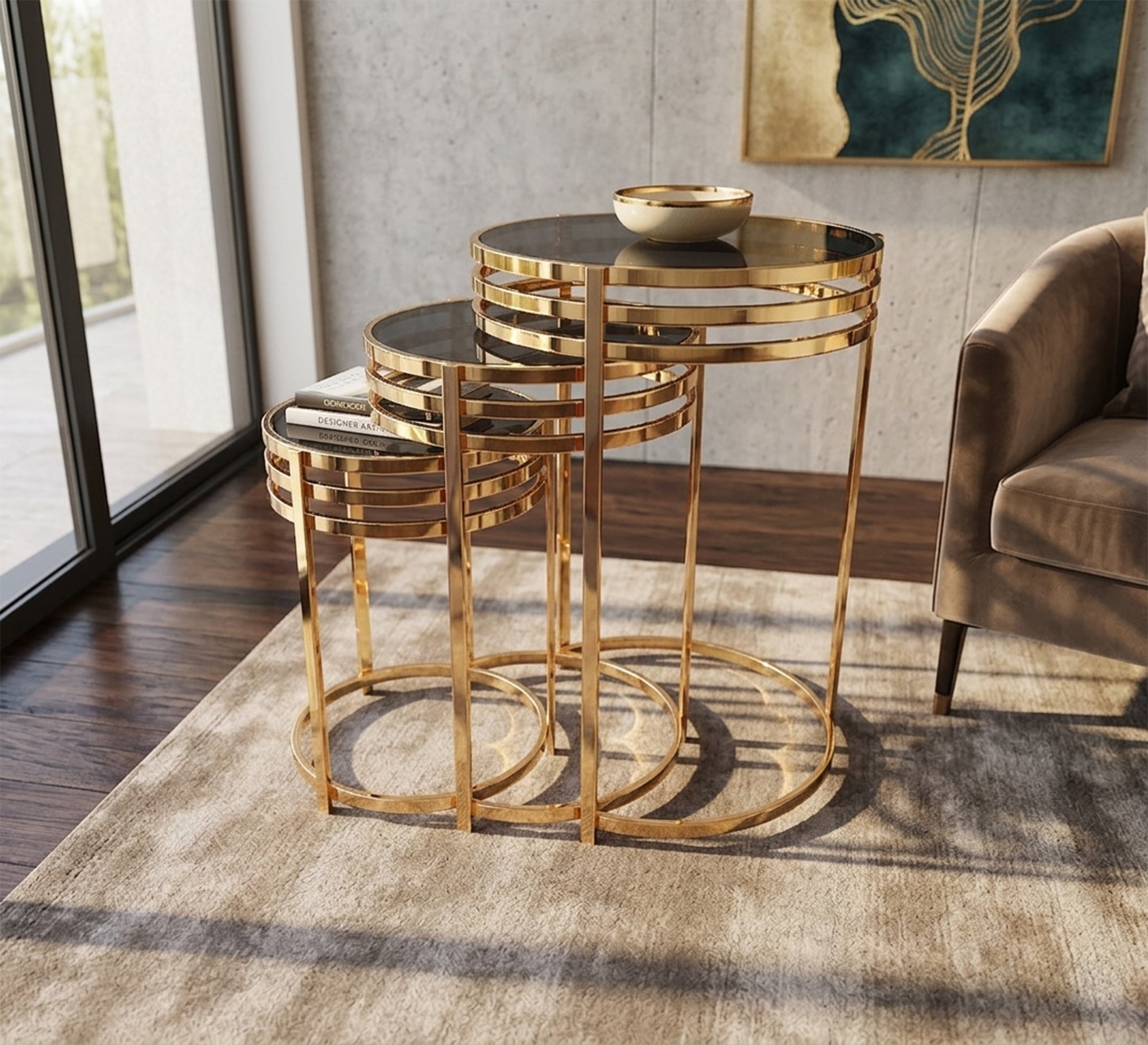 Three tables with steel chassis - Vitrine Furniture - Side Tables