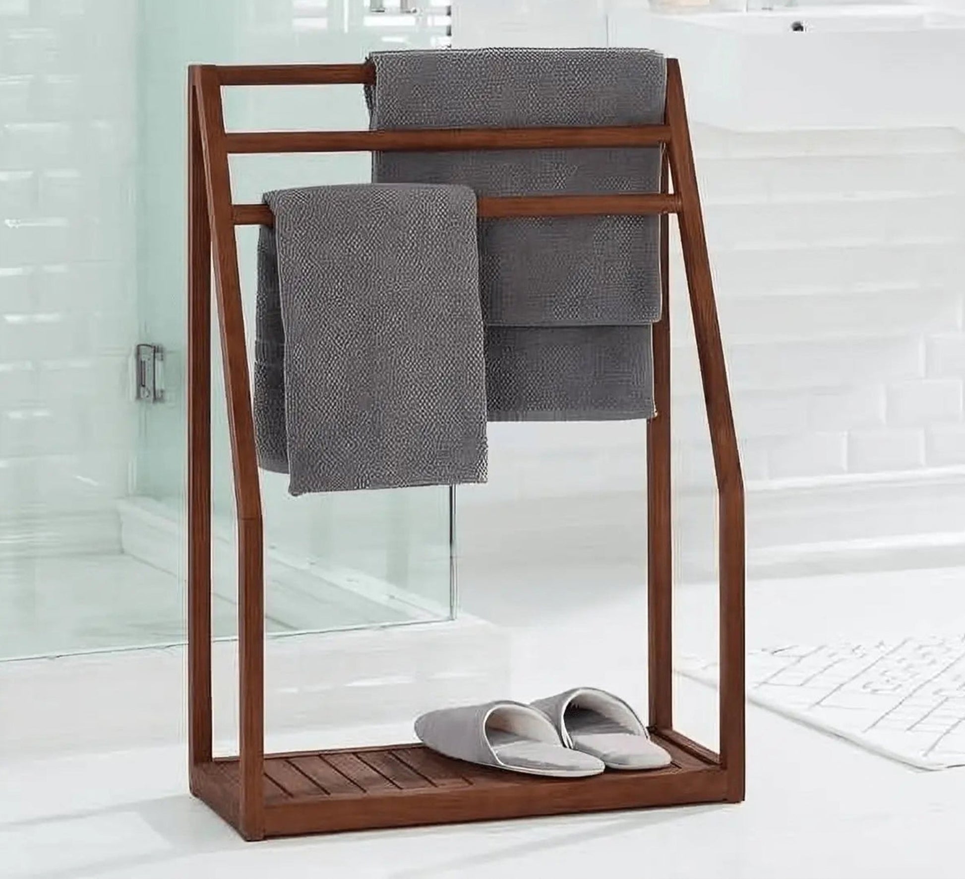Three - tier floor towel rack with shelf below - Vitrine Furniture - Furniture