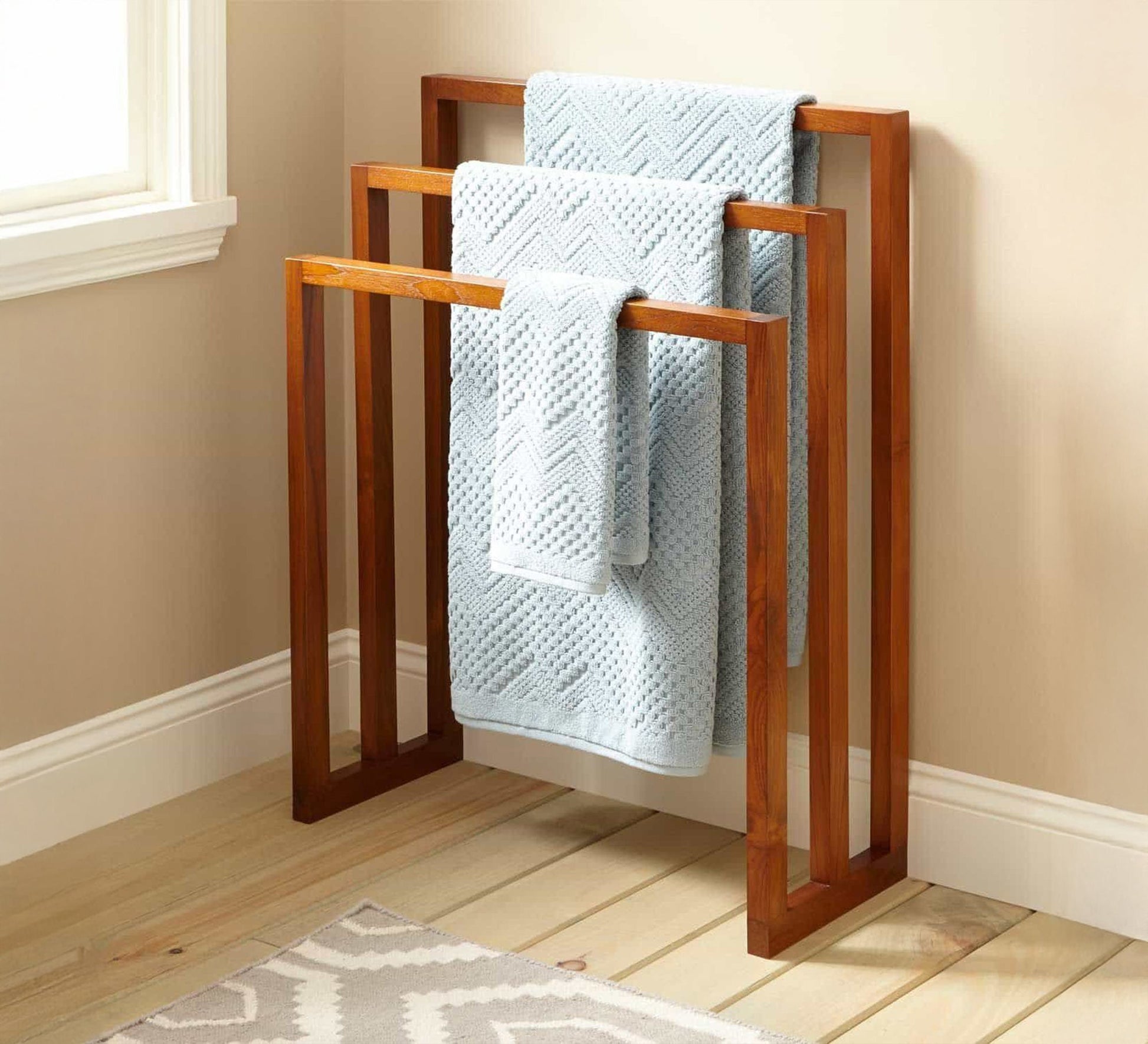 Three - Tier Towel Rack in Brown Wood - Vitrine Furniture - Furniture