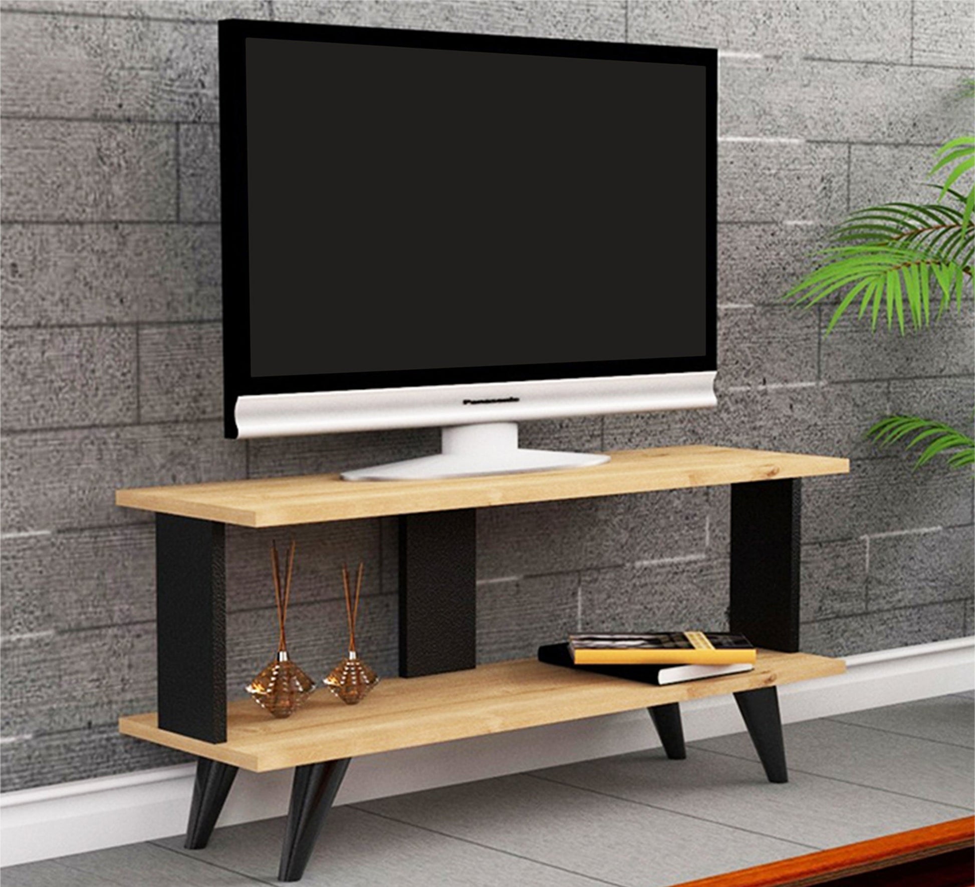 Trendy Black & Beige TV Table, Modern & Sleek - Vitrine Furniture - Furniture