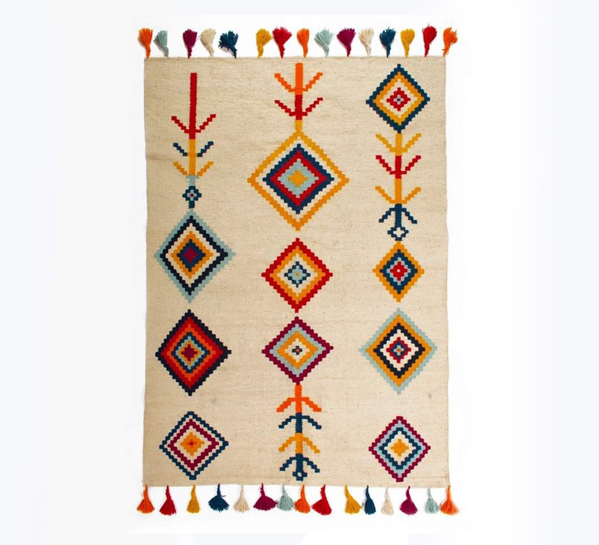 Tribal diamond rug with an ivory background and cheerful motifs - Vitrine Furniture - Accessories