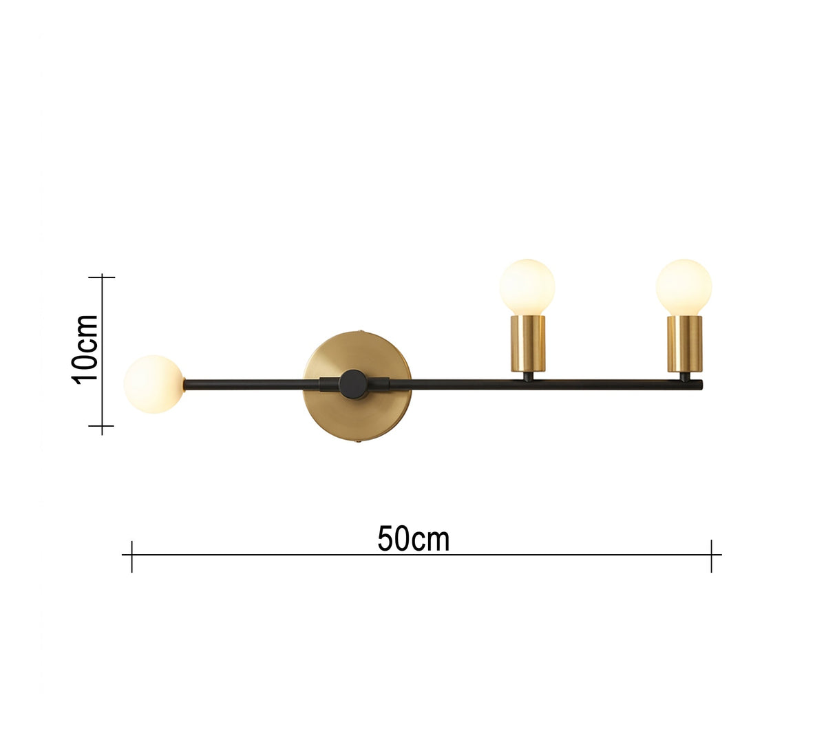 Triple-arm horizontal linear wall light in black and gold - Vitrine Furniture - Wall Sconce
