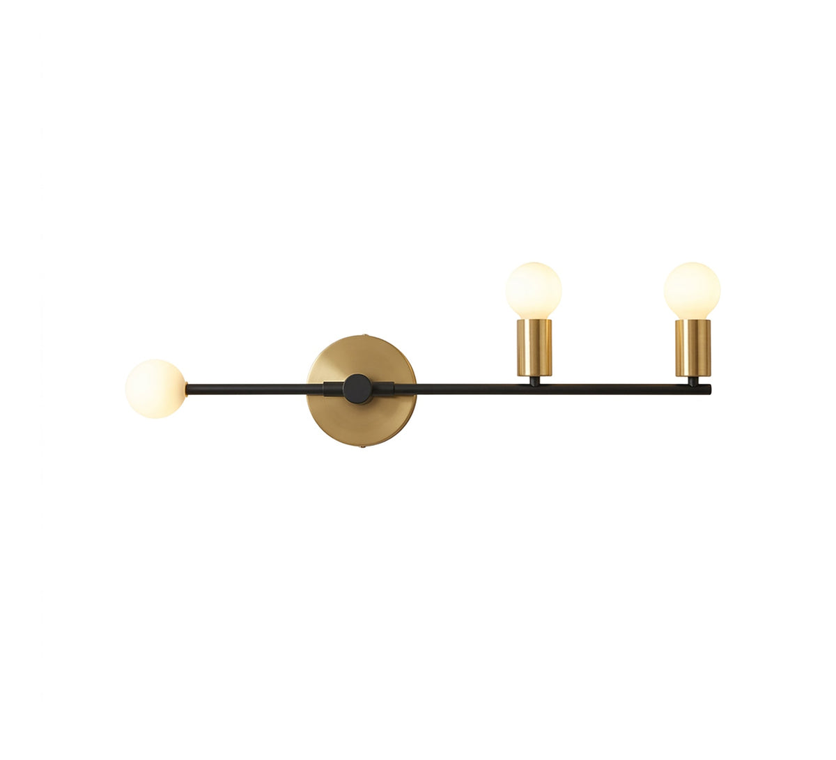 Triple-arm horizontal linear wall light in black and gold - Vitrine Furniture - Wall Sconce
