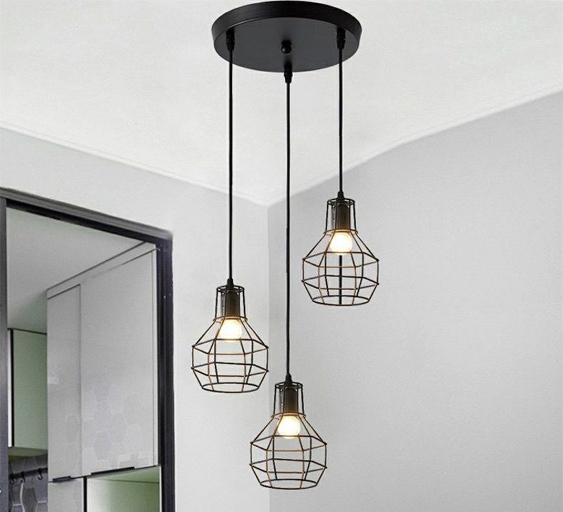 Triple Black Metal Ceiling Chandelier - Vitrine Furniture - Lighting