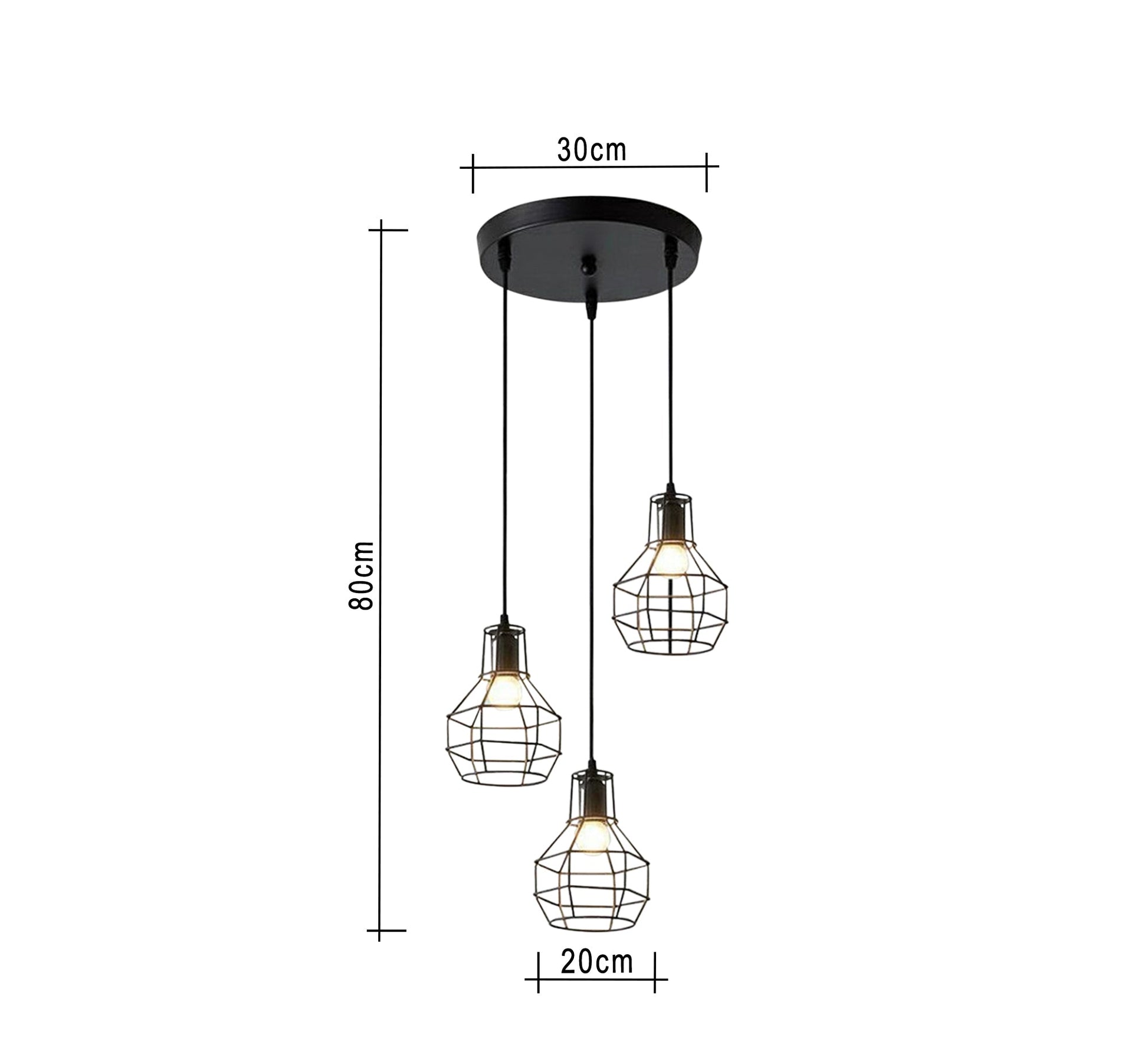 Triple Black Metal Ceiling Chandelier - Vitrine Furniture - Lighting