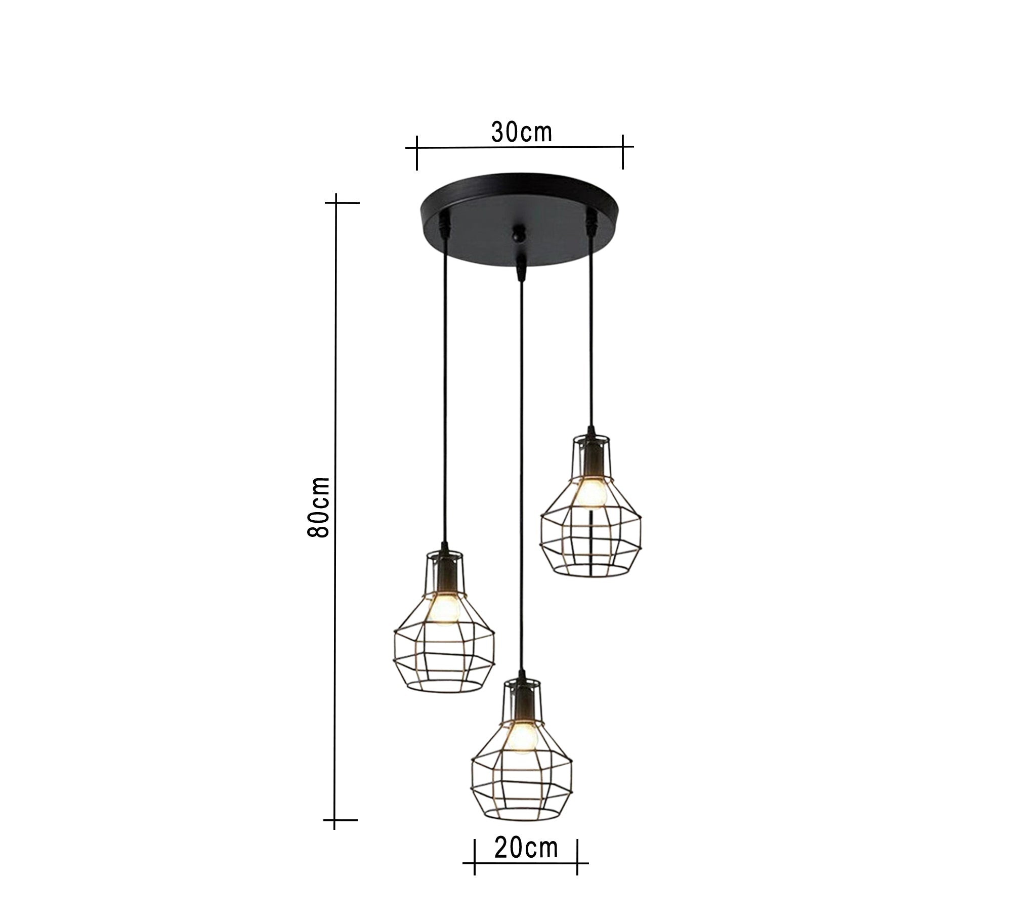 Triple Black Metal Ceiling Chandelier - Vitrine Furniture - Lighting