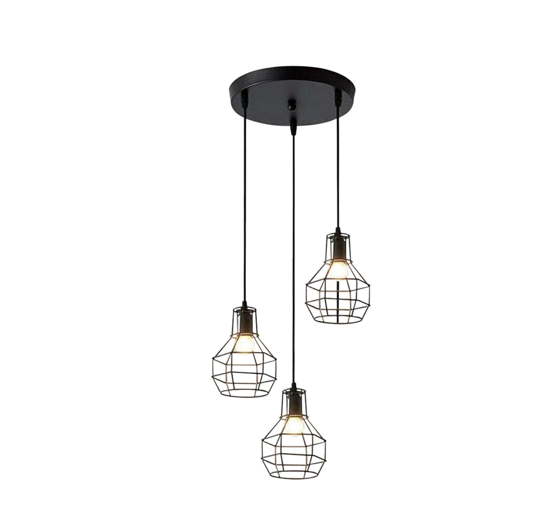 Triple Black Metal Ceiling Chandelier - Vitrine Furniture - Lighting