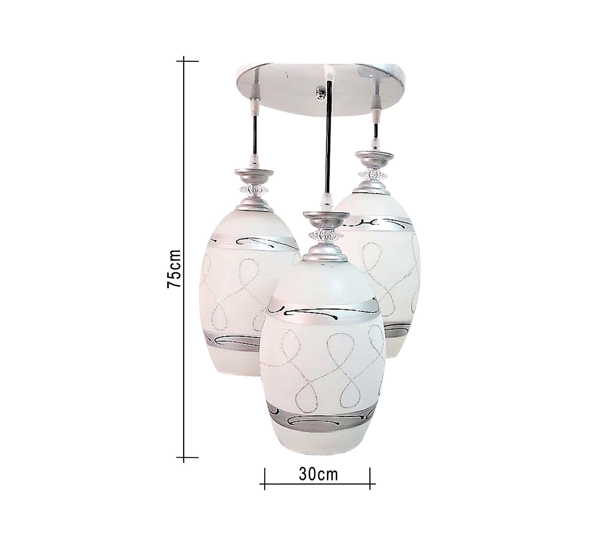 Triple Ceiling Chandelier with White Glass - Vitrine Furniture - Lighting