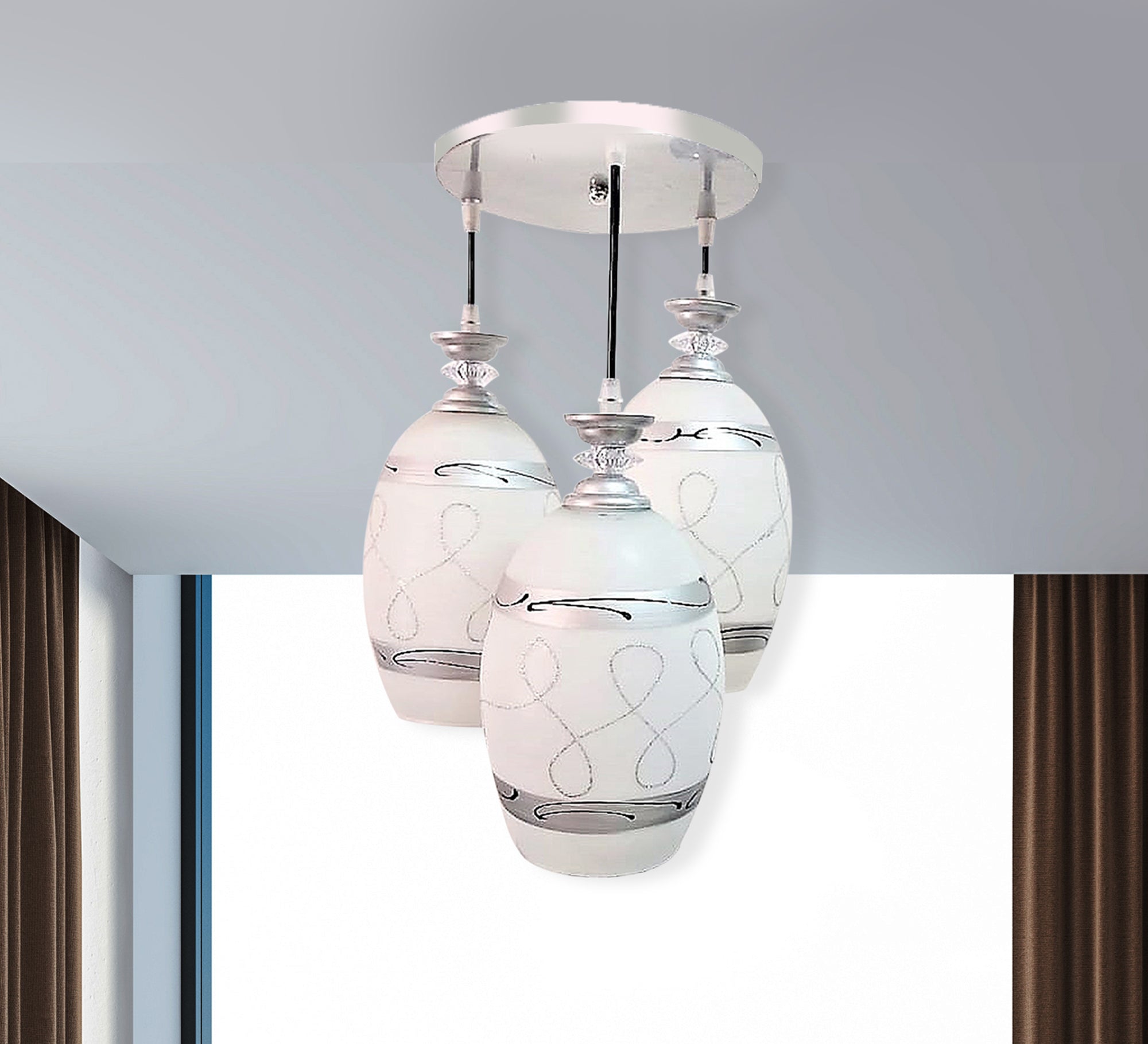 Triple Ceiling Chandelier with White Glass - Vitrine Furniture - Lighting