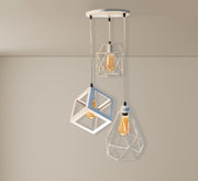 Triple Ceiling Pendant Chandelier in White Metal with Different Shapes and Heights - Vitrine Furniture - Lighting