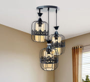 Triple Chandelier in Black Metal with Transparent Yellow Glass - Vitrine Furniture - Lighting