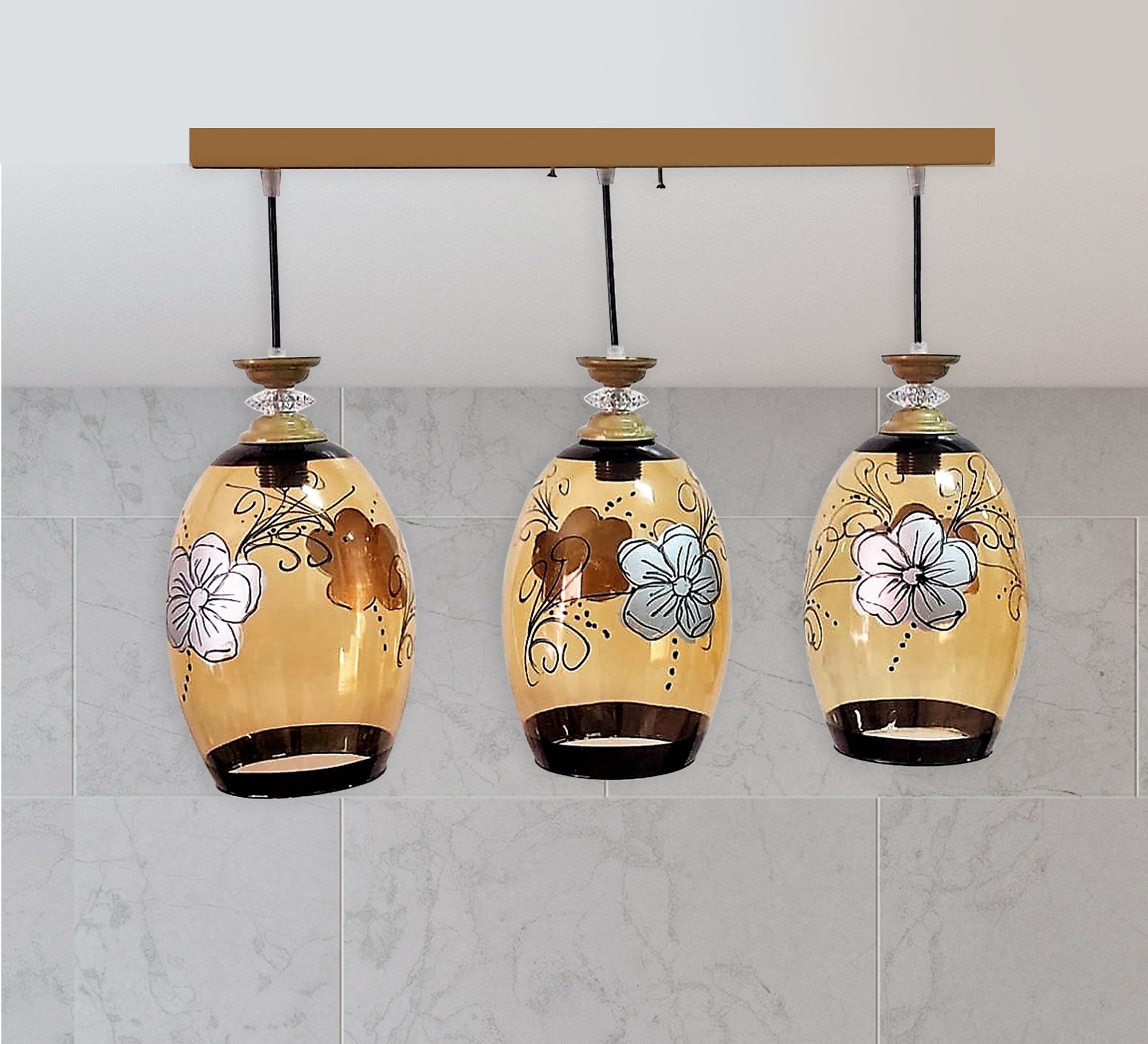 Triple Chandelier in Metal and Glass - Vitrine Furniture - Lighting