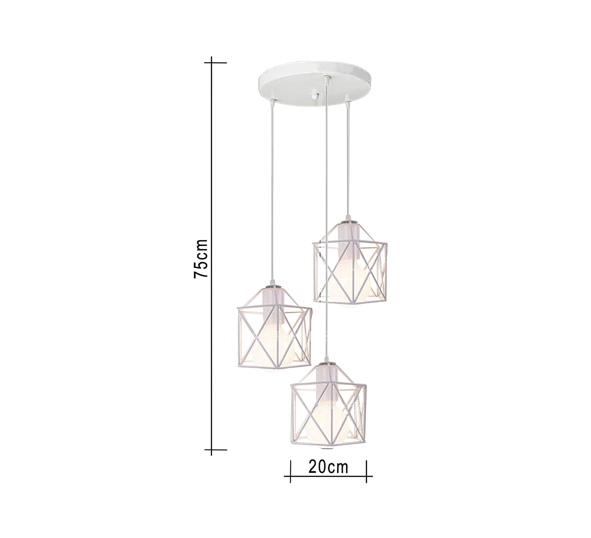 Triple Chandelier in White Metal with Different Lengths - Vitrine Furniture - Lighting