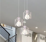 Triple Chandelier in White Metal with Different Lengths - Vitrine Furniture - Lighting
