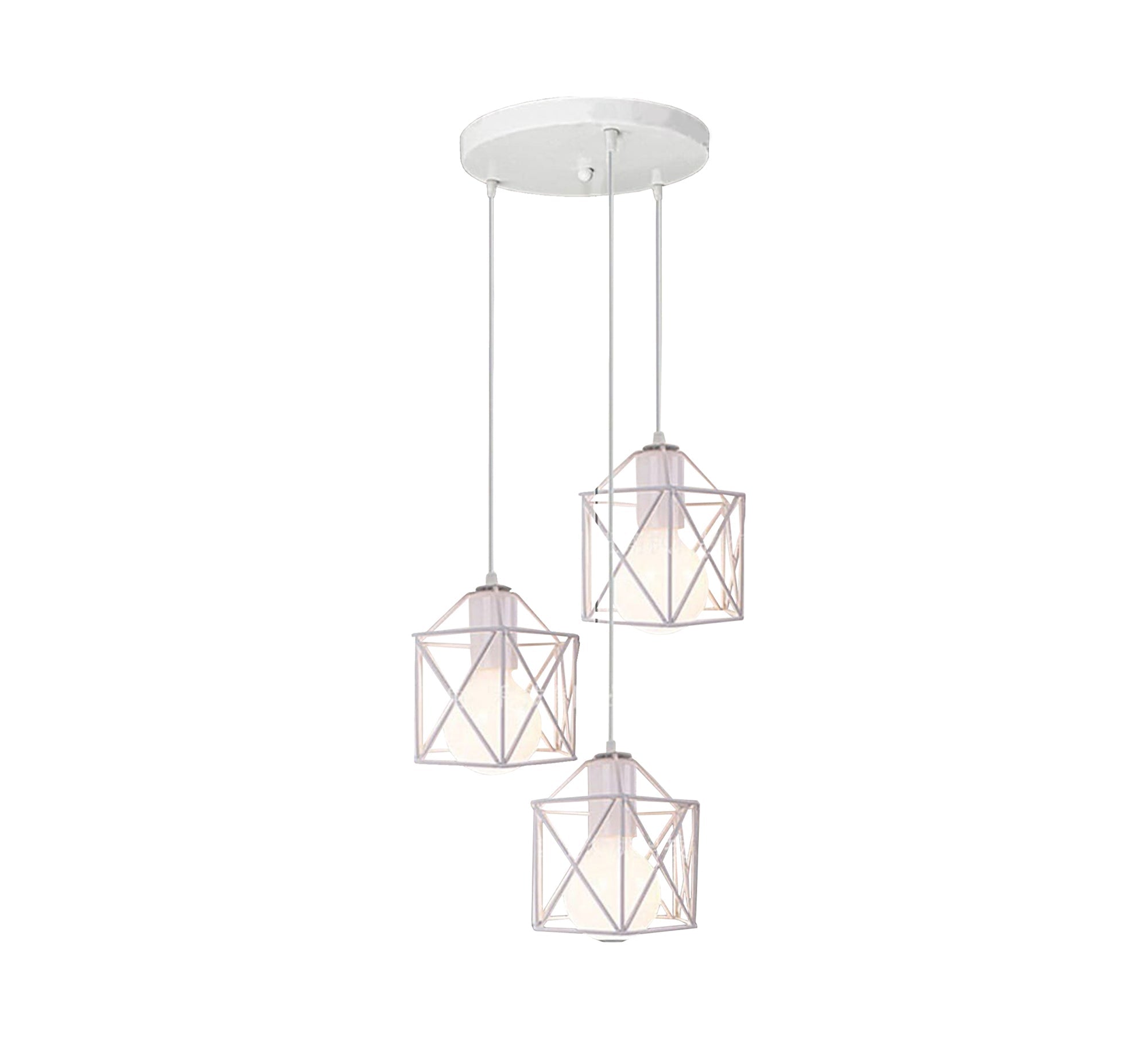 Triple Chandelier in White Metal with Different Lengths - Vitrine Furniture - Lighting