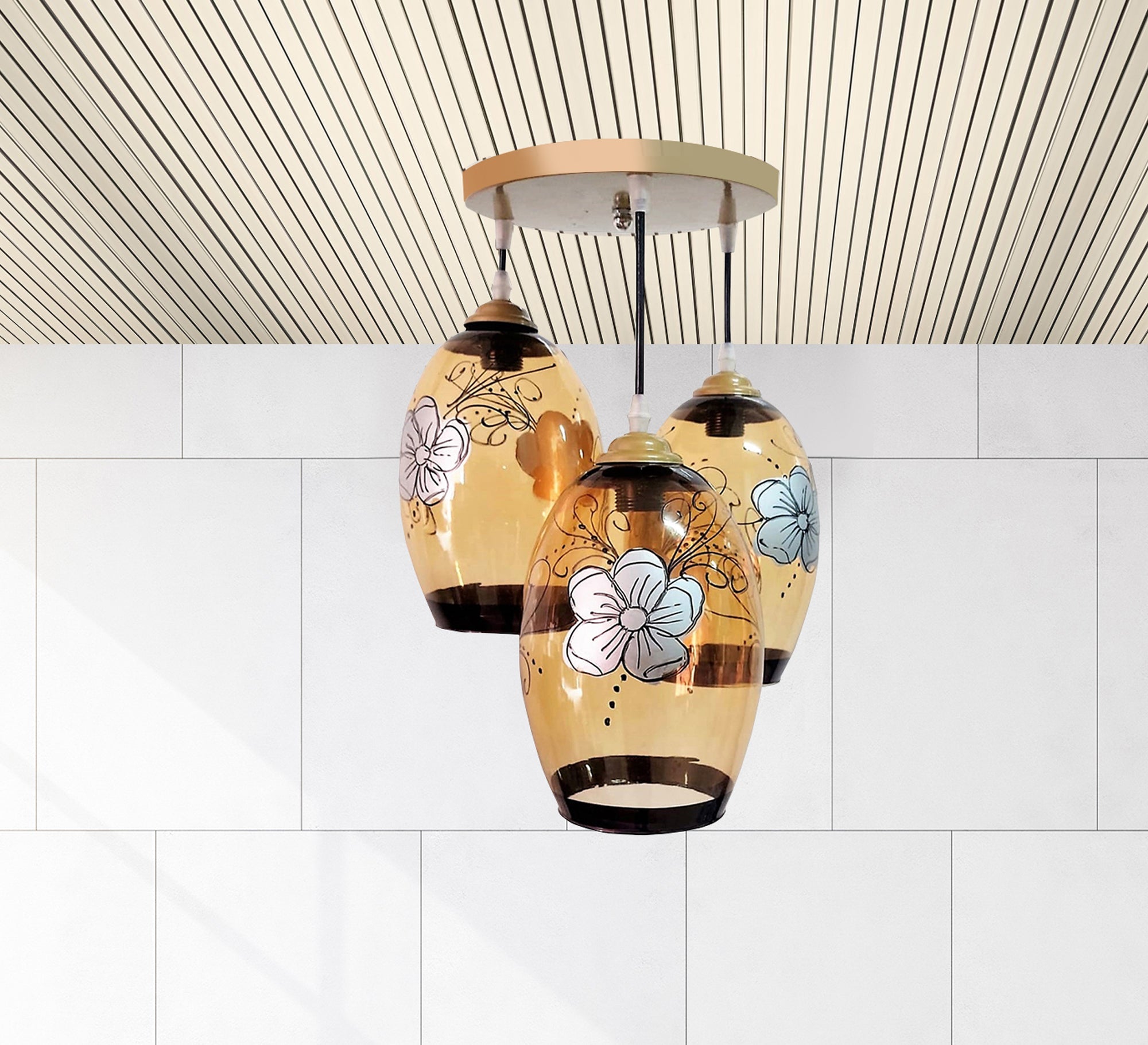 Triple Chandelier with Decorative Glass - Vitrine Furniture - Lighting