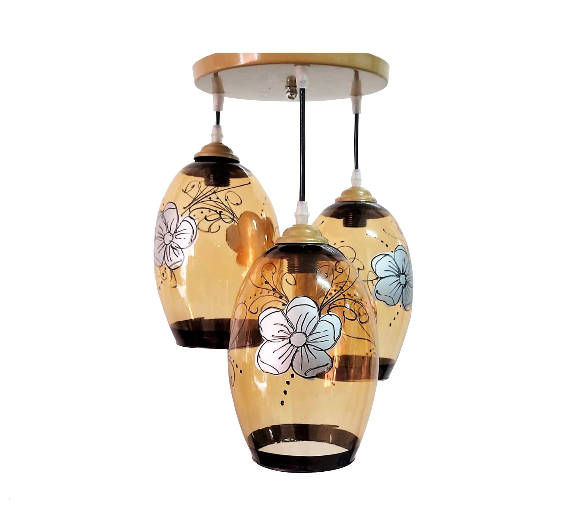 Triple Chandelier with Decorative Glass - Vitrine Furniture - Lighting