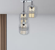 Triple Chandelier with Metal Cages and Decorations - Vitrine Furniture - Lighting