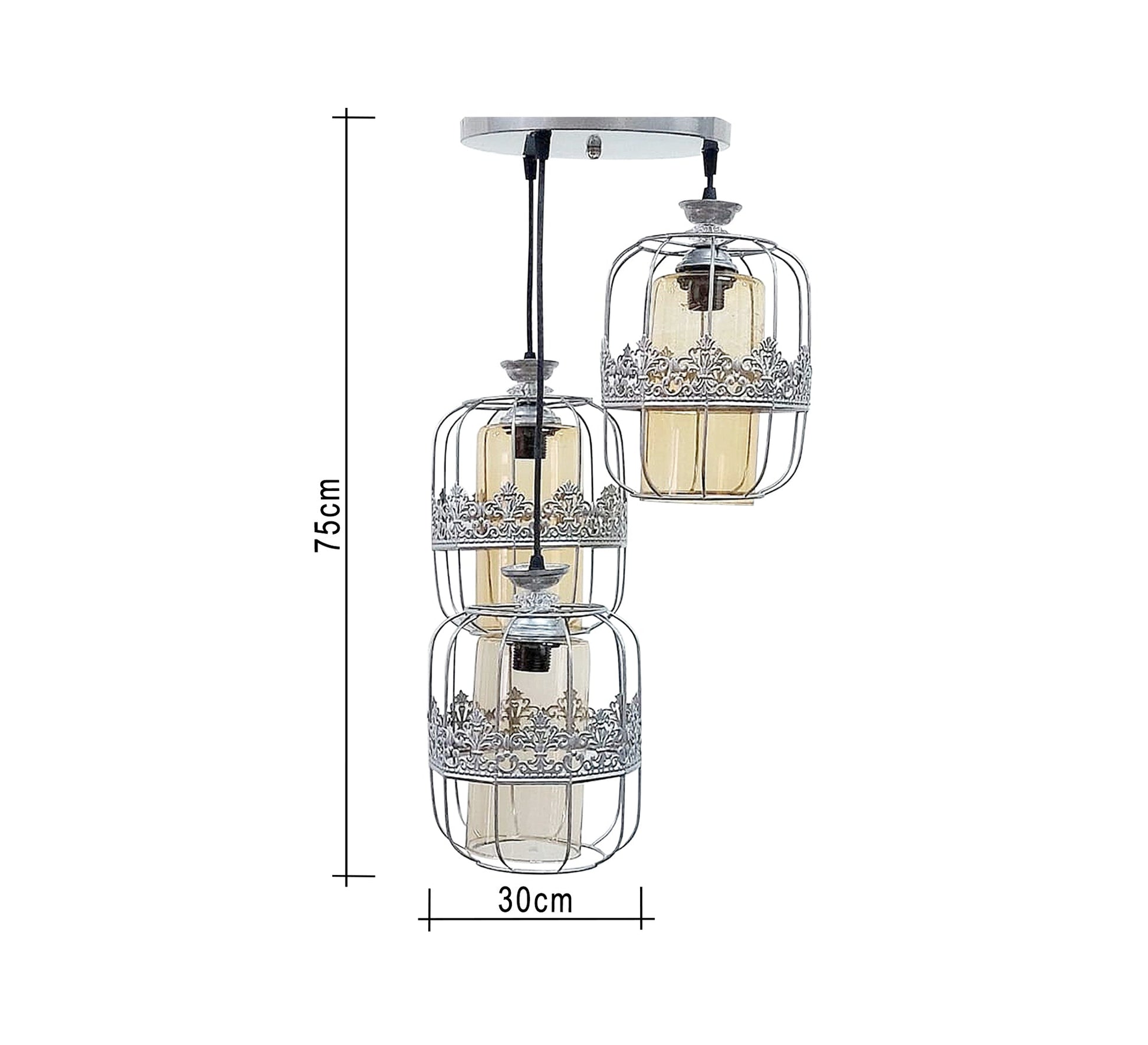 Triple Chandelier with Metal Cages and Decorations - Vitrine Furniture - Lighting