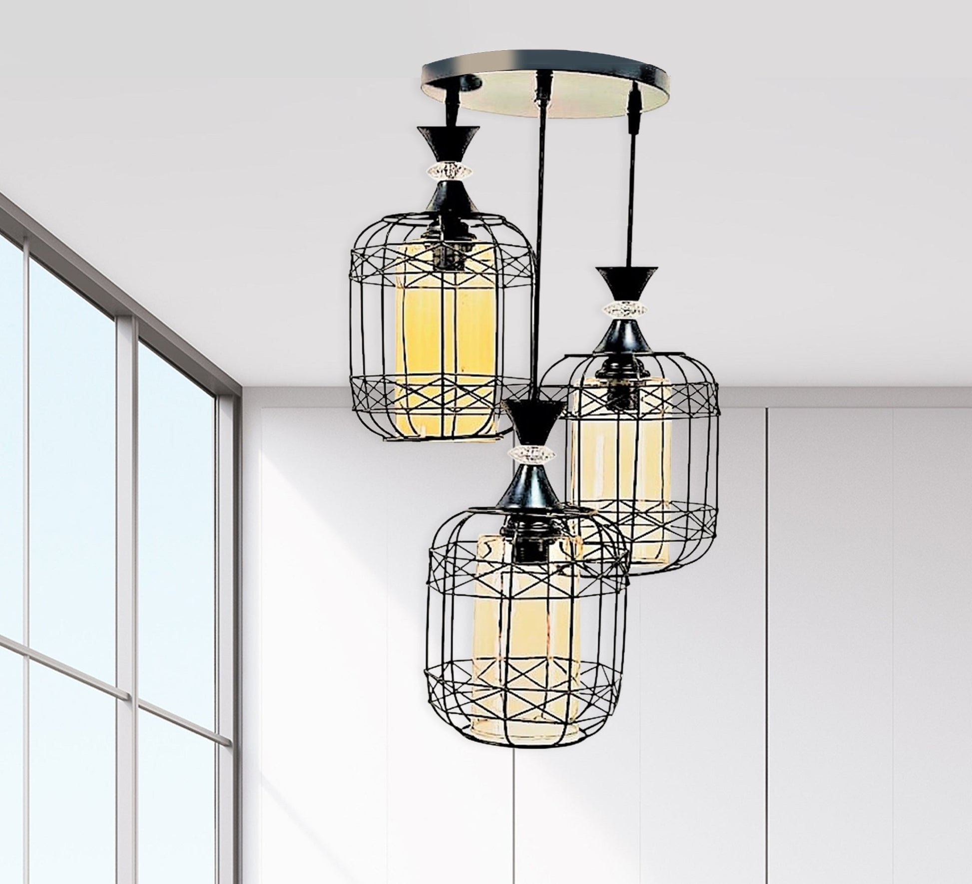 Triple Hollow Black Chandelier - Vitrine Furniture - Lighting