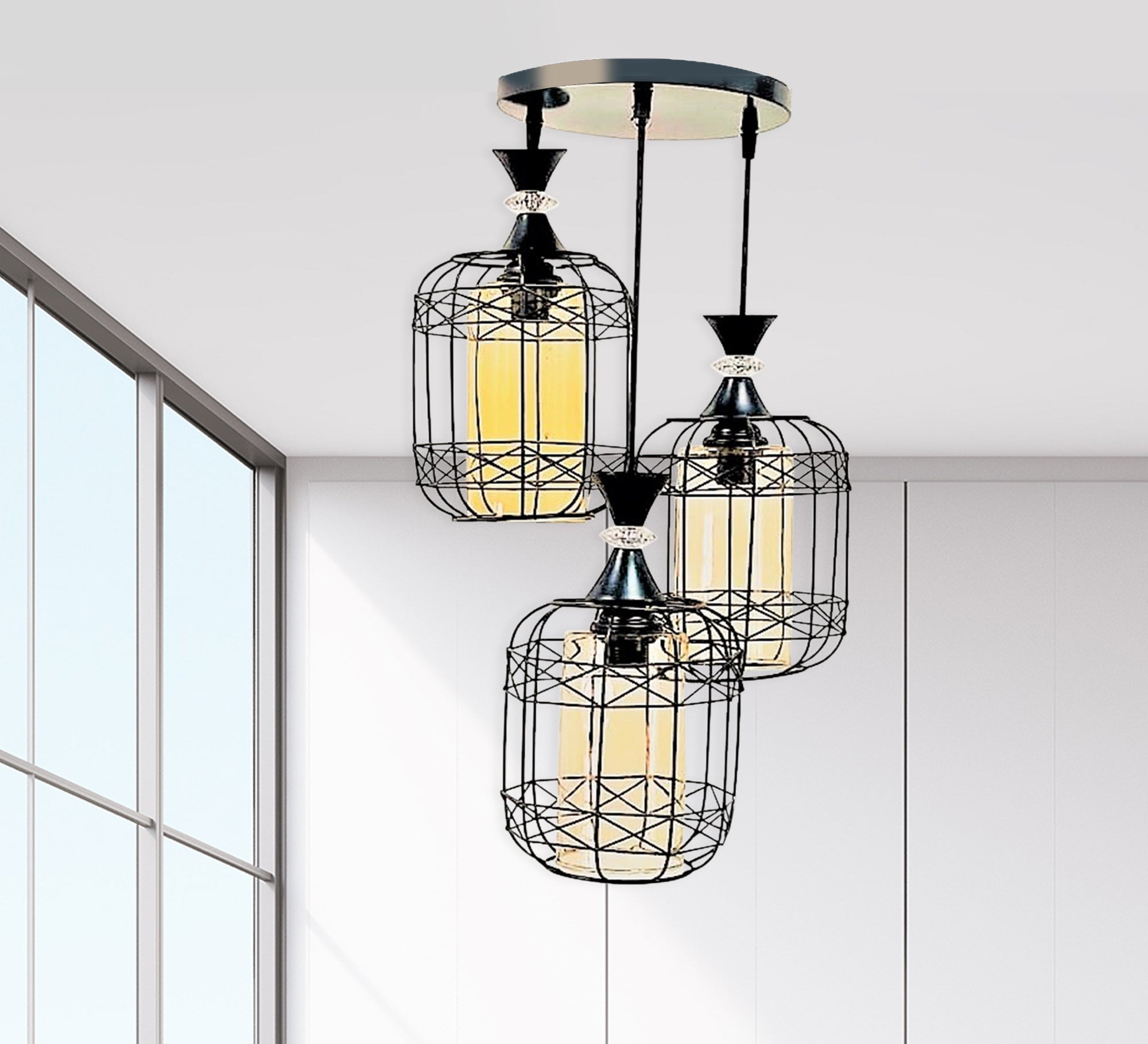 Triple Hollow Black Chandelier - Vitrine Furniture - Lighting