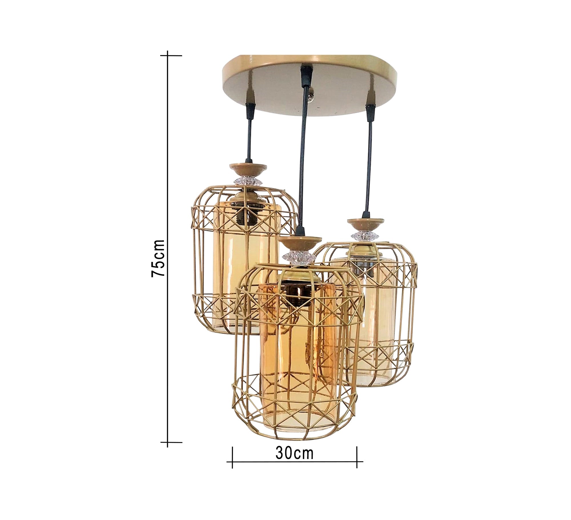 Triple Metal Chandelier in Birdcage Design - Vitrine Furniture - Lighting