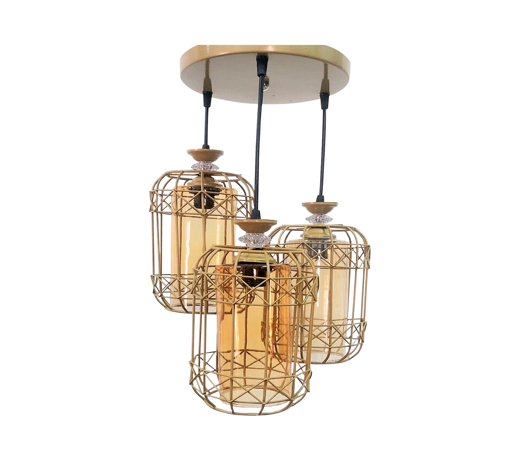 Triple Metal Chandelier in Birdcage Design - Vitrine Furniture - Lighting